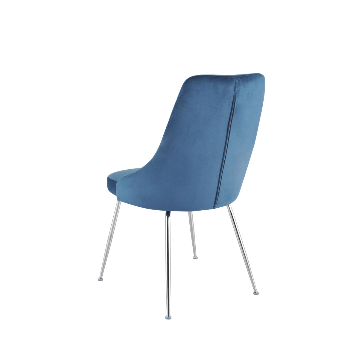 Set of two blue MAZ Plumeria dining chairs shown from the back angle, featuring modern design and sleek curved backs.