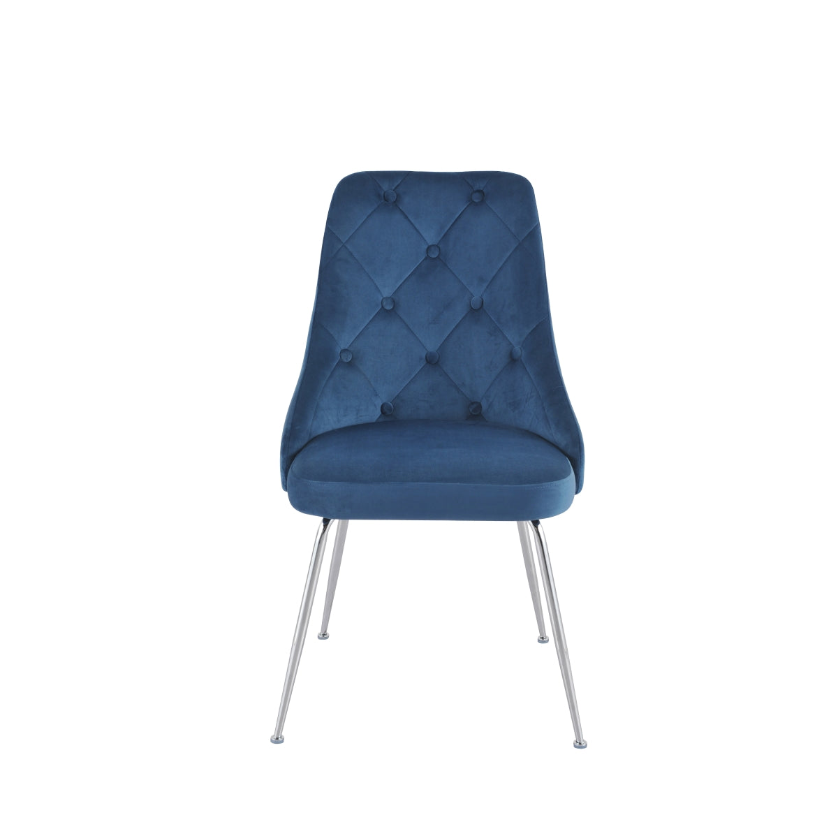 Set of two MAZ Plumeria Blue Dining Chairs, modern design with sleek frames, shown from the front view.
