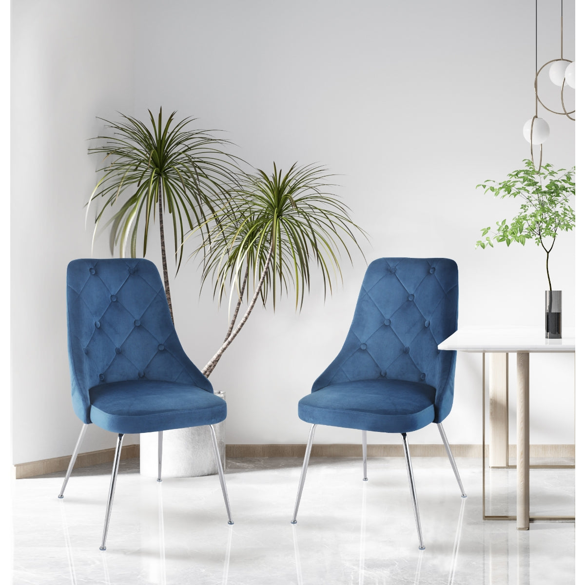 Set of two MAZ Plumeria Blue Dining Chairs with modern design, featuring comfortable seating and stylish blue upholstery.