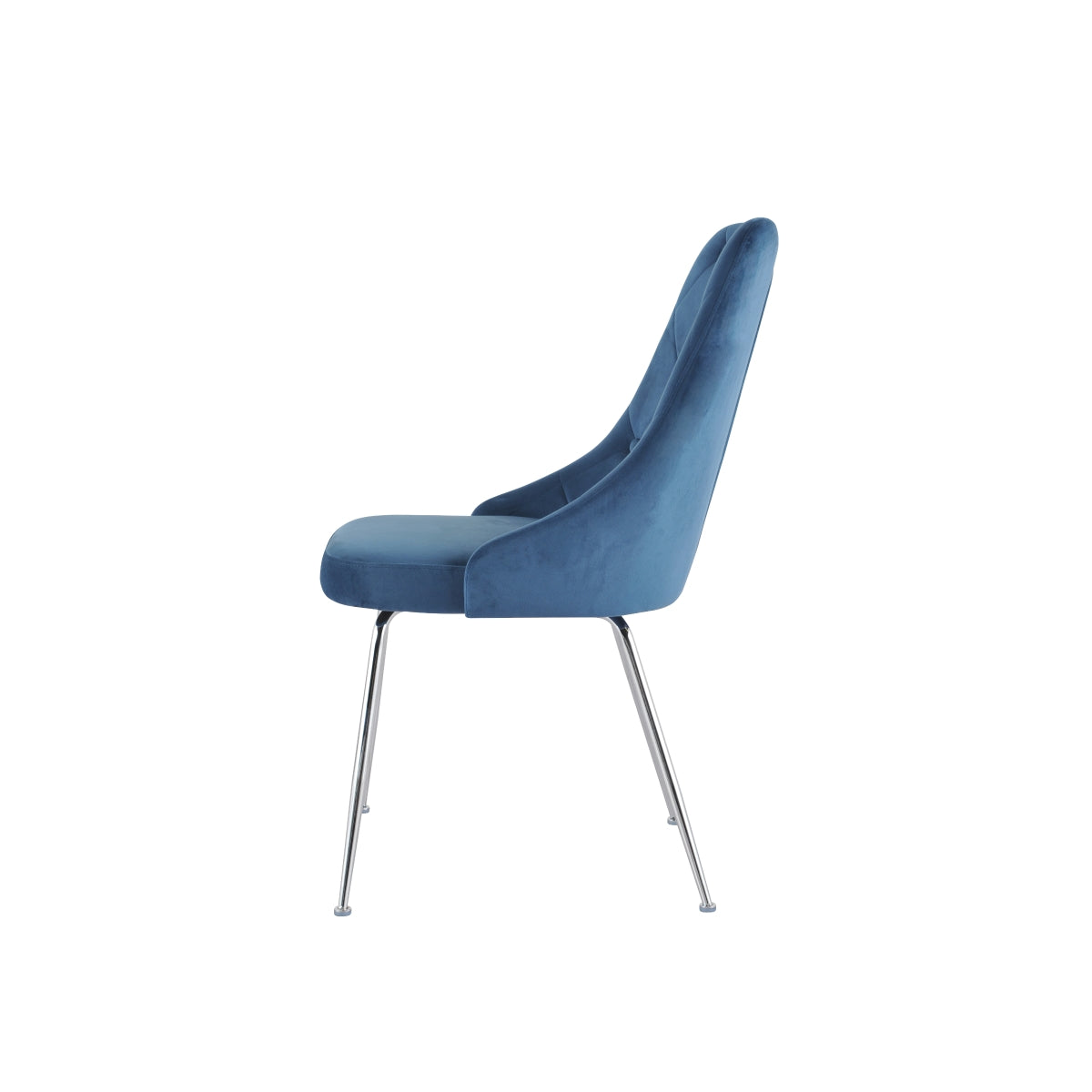 Set of two MAZ Plumeria blue dining chairs with modern side profile design, featuring sleek curved backs and cushioned seats.