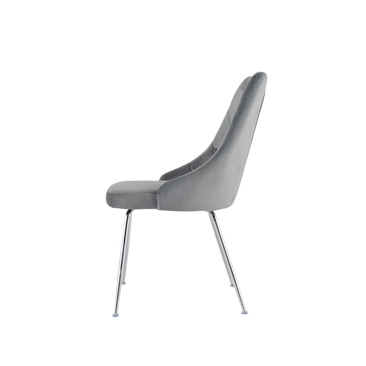 Set of two MAZ Plumeria Grey Dining Chairs shown from the side, featuring modern design and wooden legs.