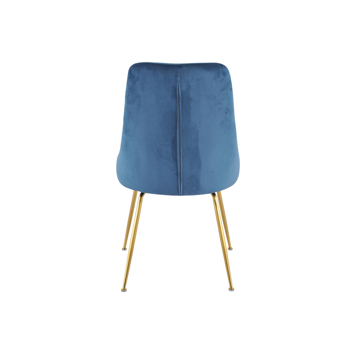 Set of two MAZ Plumeria blue dining chairs with wooden legs, shown from the back, modern and stylish for dining rooms.