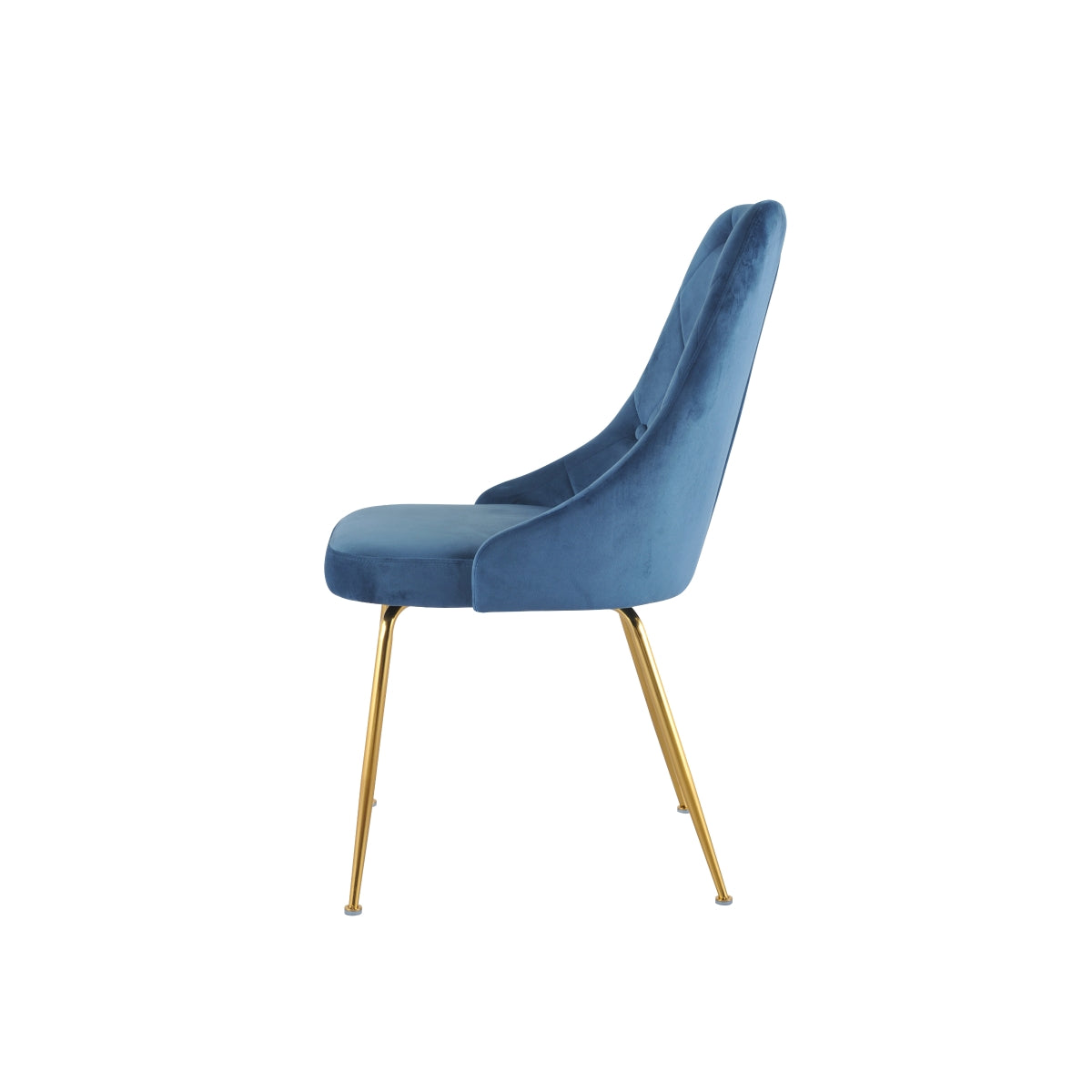 Pair of MAZ Plumeria Blue Dining Chairs shown from the side, featuring sleek design and cushioned seats for comfortable dining.