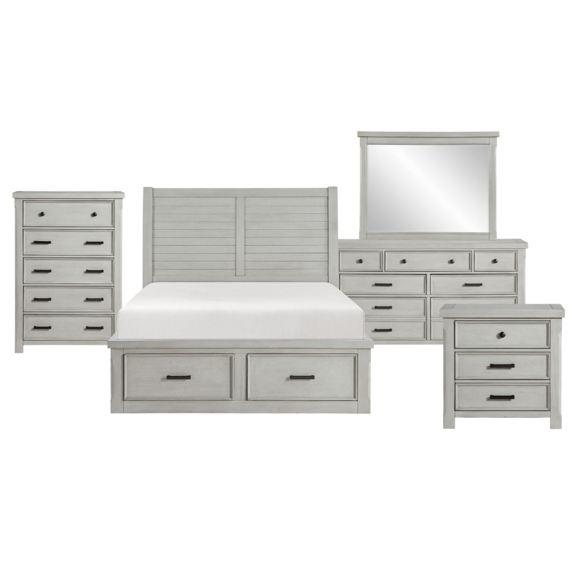 MAZ Willowbrook Collection bedroom set featuring a bed, dresser, and nightstands in a classic, elegant design.