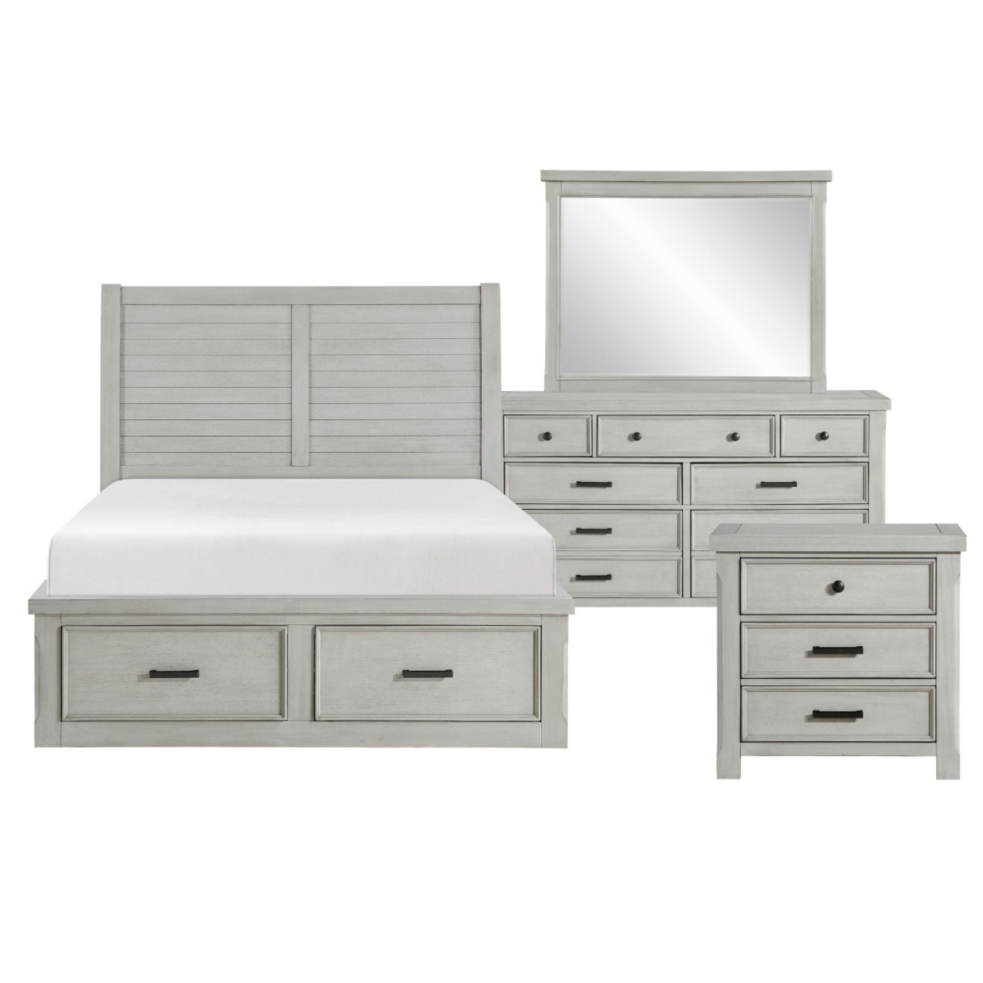 MAZ Willowbrook Collection bedroom set with a wooden bed frame, matching nightstands, and a cozy, stylish bedroom interior.