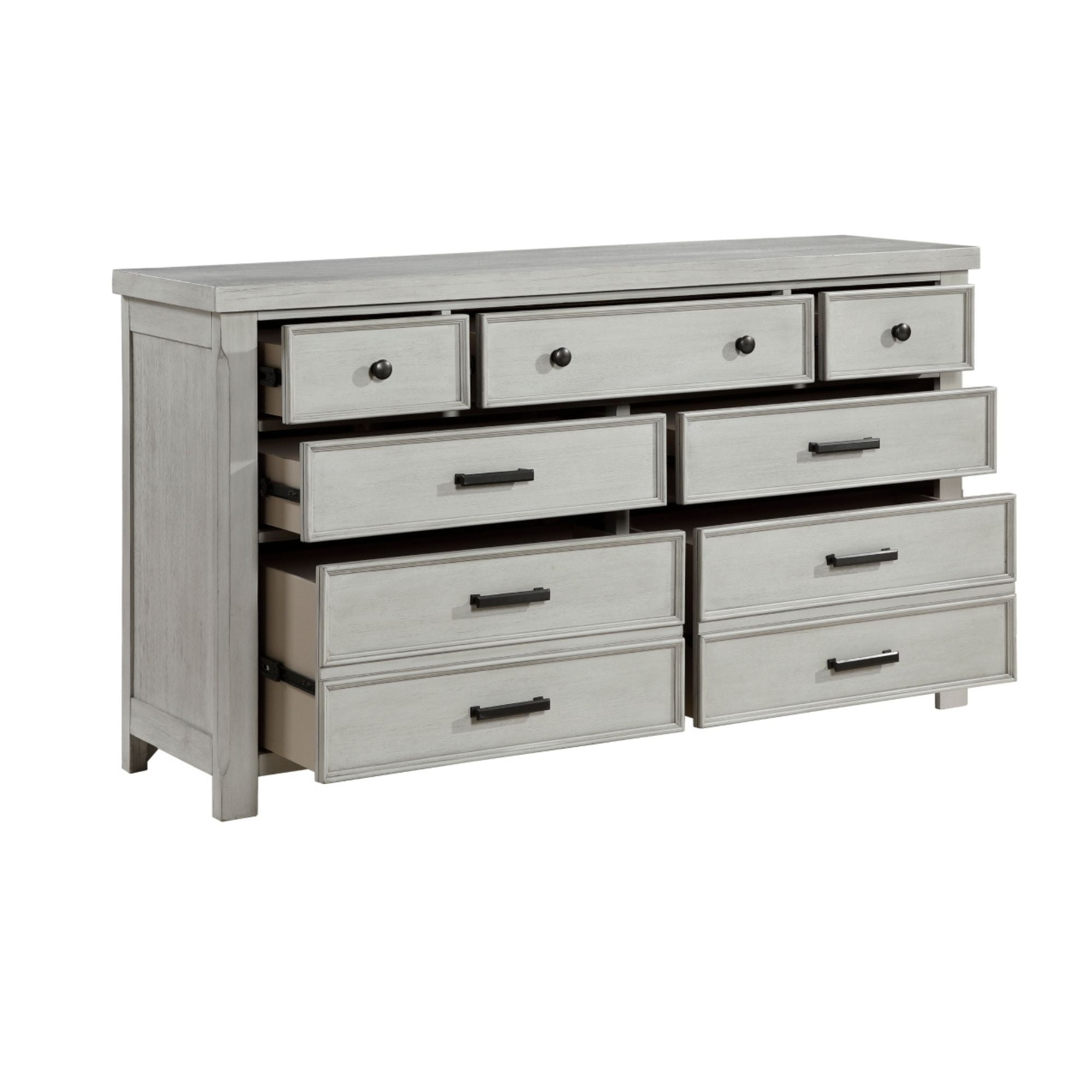 MAZ Willowbrook Collection bedroom set with a bed, nightstands, and dresser in a modern wood finish, displayed in a stylish bedroom scene.