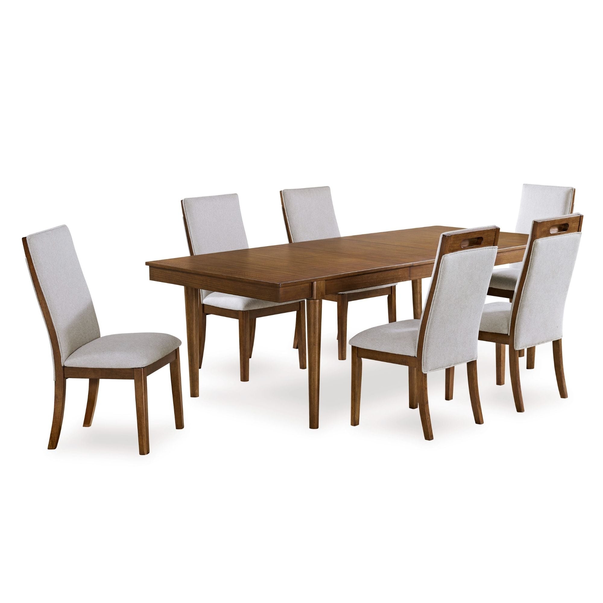 Signature Ashley Lyncott dining room set with grey and brown finish, includes table and matching chairs, in a modern dining space.