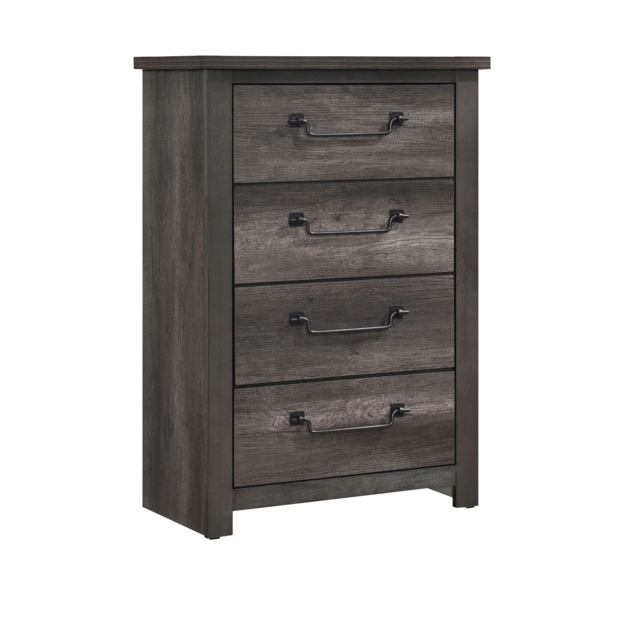MAZ Lenior Collection bedroom set in grey and brown with a bed, dresser, and nightstands, showcasing modern bedroom furniture.