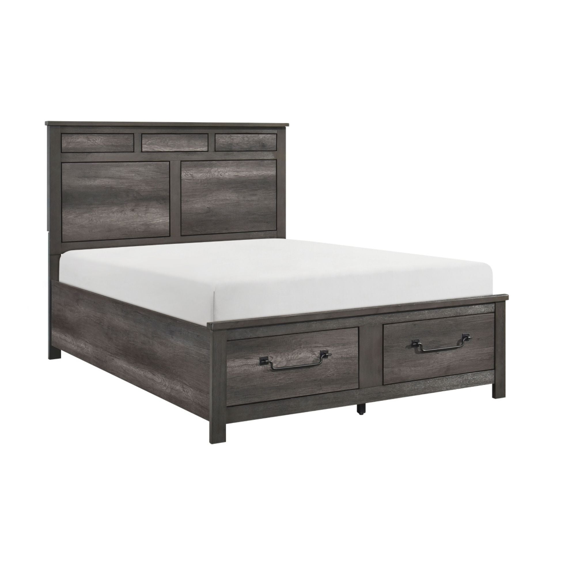 MAZ Lenior Collection grey-brown bedroom set featuring a bed frame, matching nightstands, and dresser in a modern bedroom layout