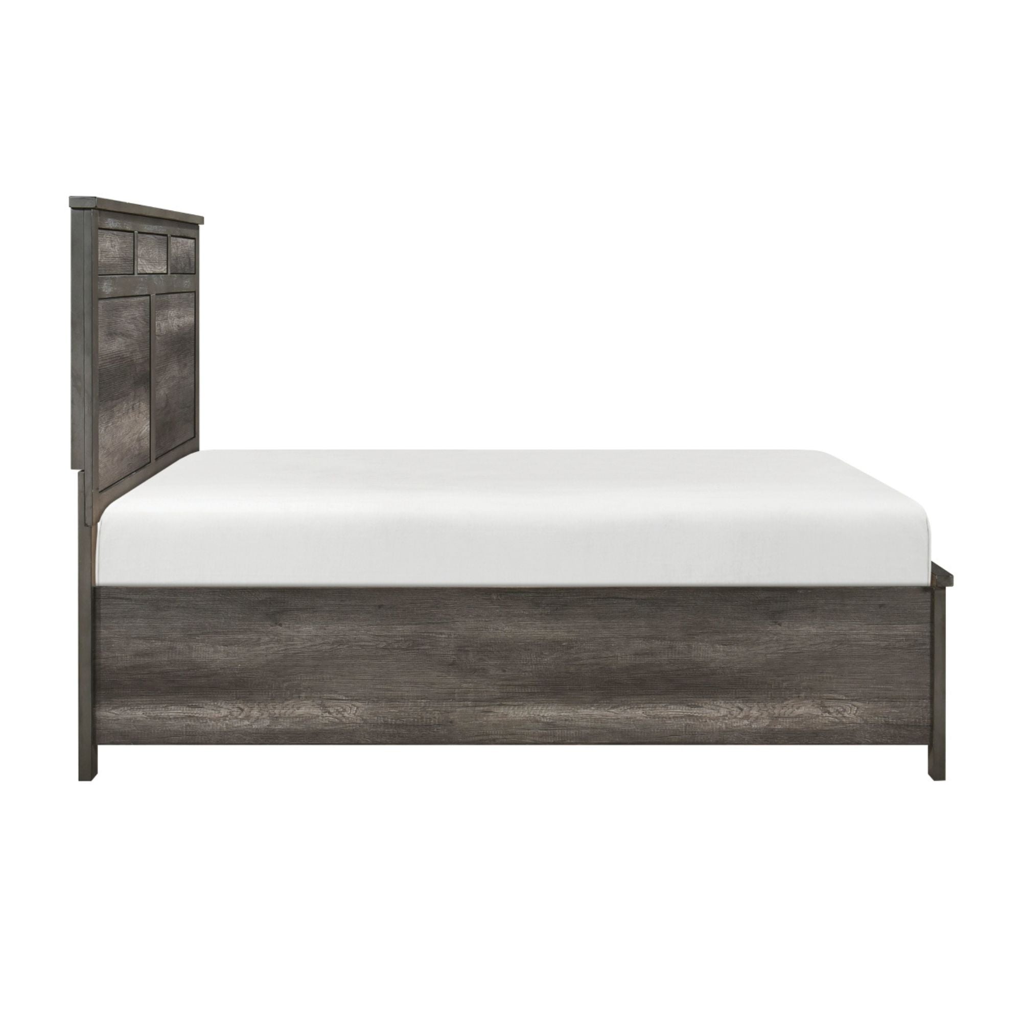 Gray-brown Lenior Collection bedroom set by MAZ featuring a bed, nightstands, and matching furniture in a modern bedroom setting.