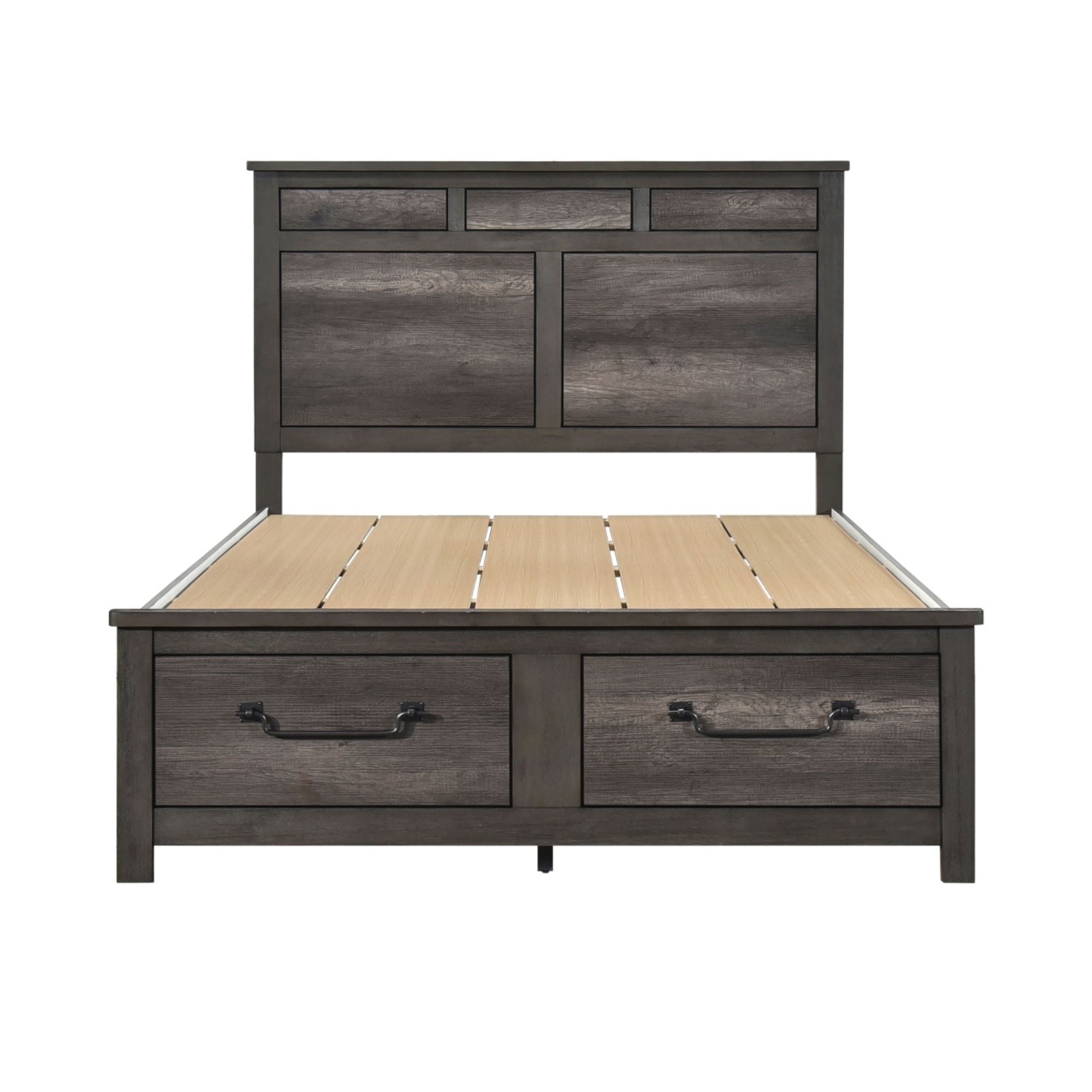 Gray-brown Lenior Collection bedroom set by MAZ, featuring a bed, nightstands, and matching bedroom furniture in a modern design.