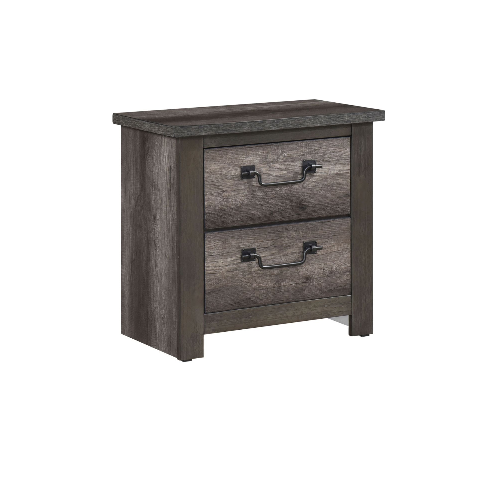 Gray-brown Lenior Collection bedroom set by MAZ, featuring a bed, dresser, and nightstands in a modern bedroom furniture design.