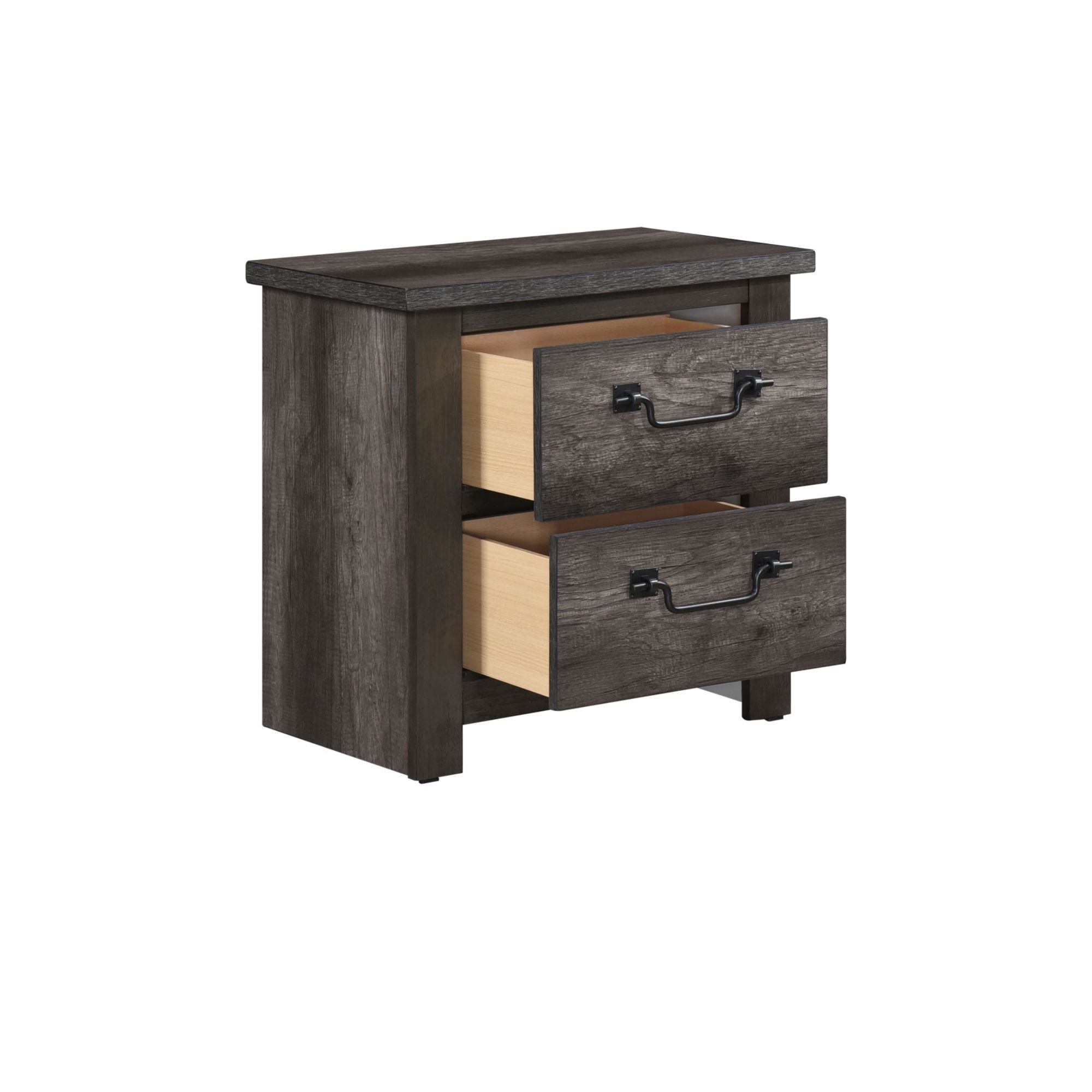 MAZ Lenior Collection grey-brown bedroom set featuring a bed, dresser, and nightstands arranged in a modern bedroom scene.