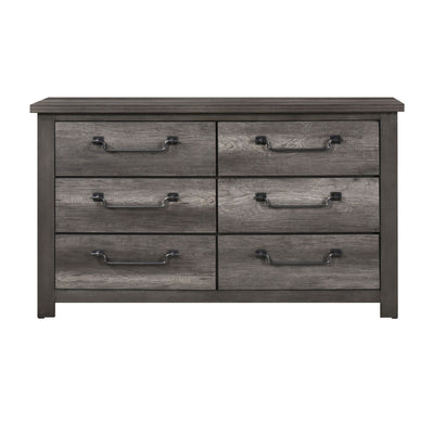 Gray-brown MAZ Lenior Collection dresser with sleek drawers and modern design, positioned in a bedroom setting.