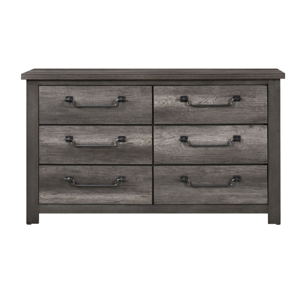 Gray-brown MAZ Lenior Collection dresser with sleek drawers and modern design, positioned in a bedroom setting.