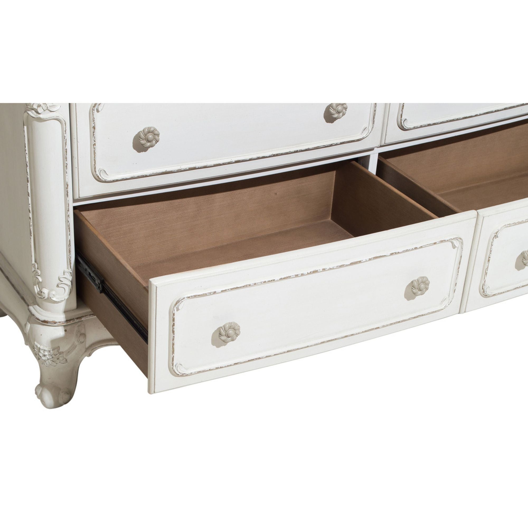 MAZ Cinderella Collection two-tone bedroom set featuring a bed with matching nightstands and dresser in a stylish design.