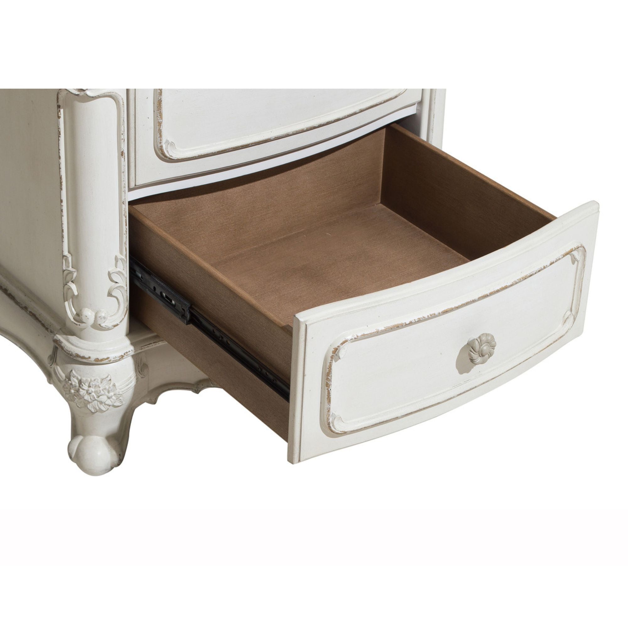 Two-tone Cinderella Collection bedroom set by MAZ showing a bed, dresser, and nightstands in a modern, elegant design.