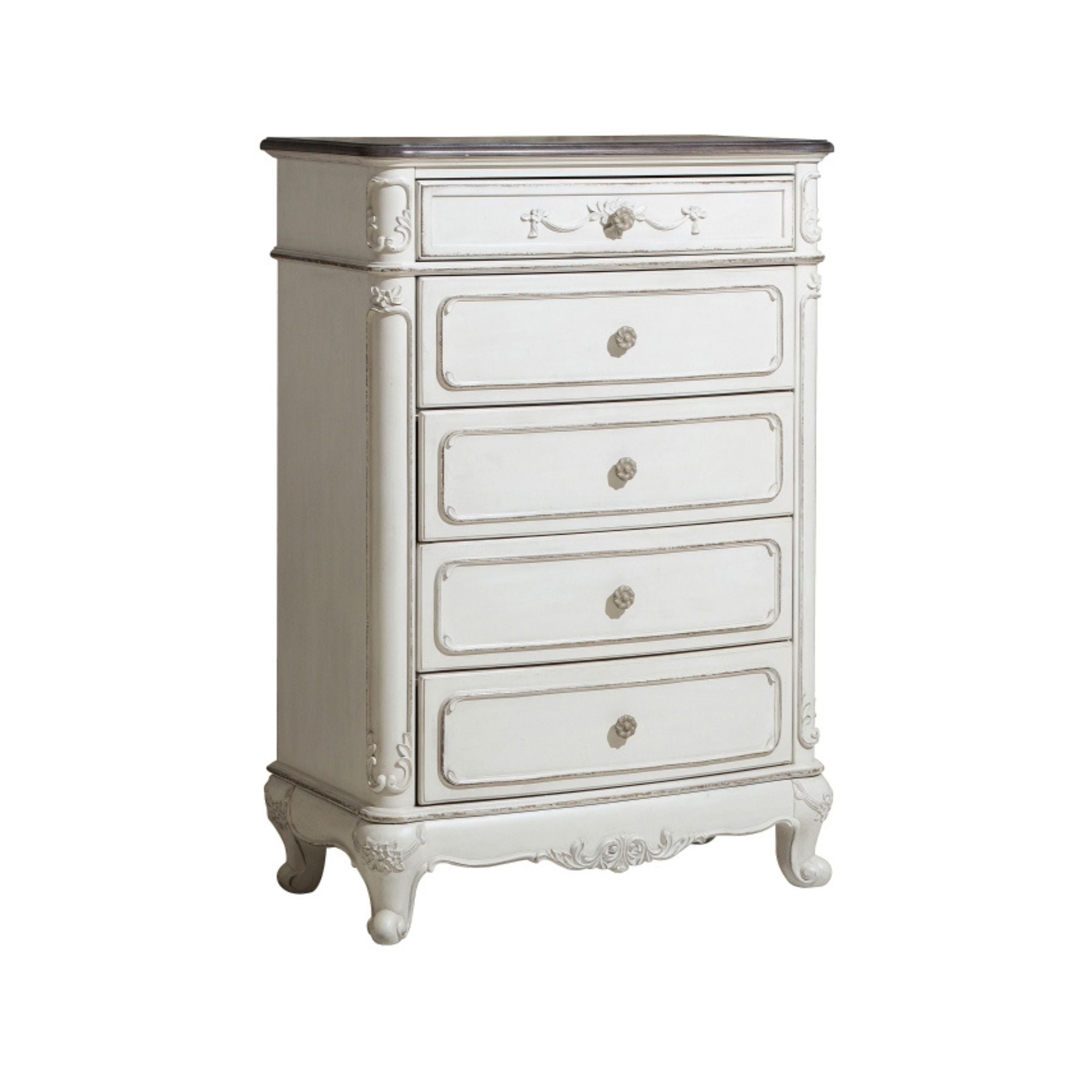 MAZ Cinderella Collection two-tone bedroom set featuring a bed with a decorative headboard and matching furniture pieces.