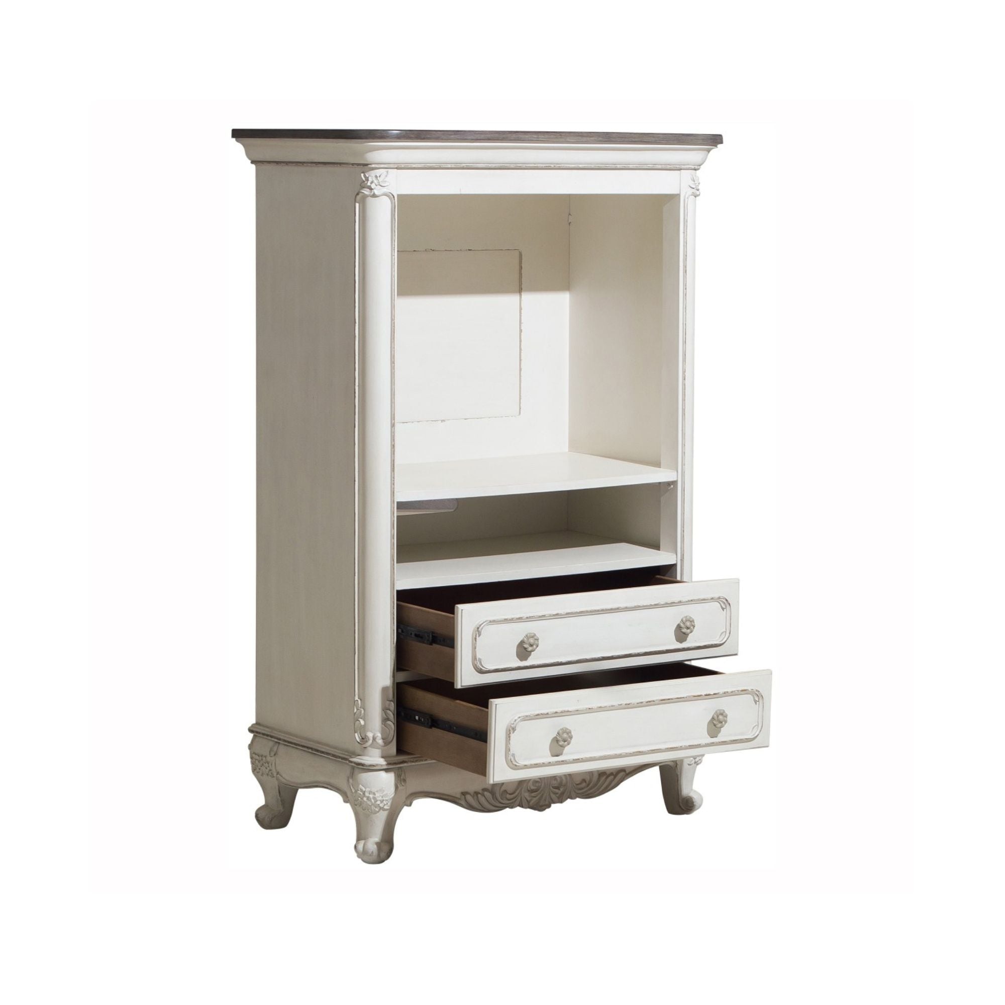 MAZ Cinderella Two-Tone Armoire with elegant wood finish and spacious storage, featuring detailed paneling and classic design.