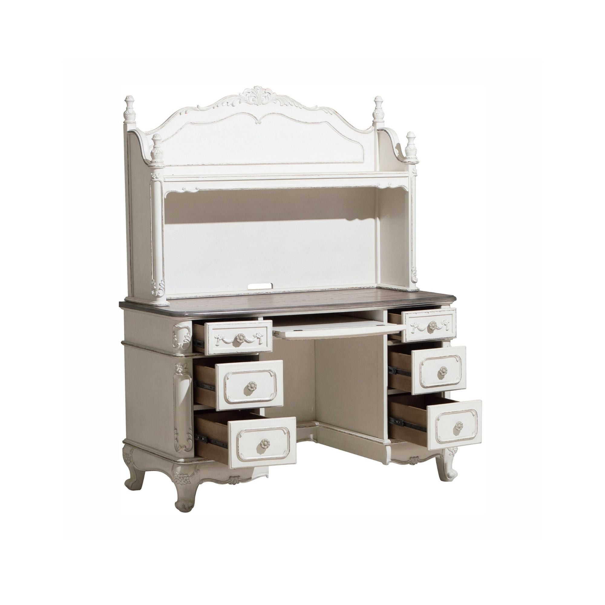 Mazin Furniture Cinderella writing desk with hutch, wood finish, spacious workspace, and storage compartments for home office or study.