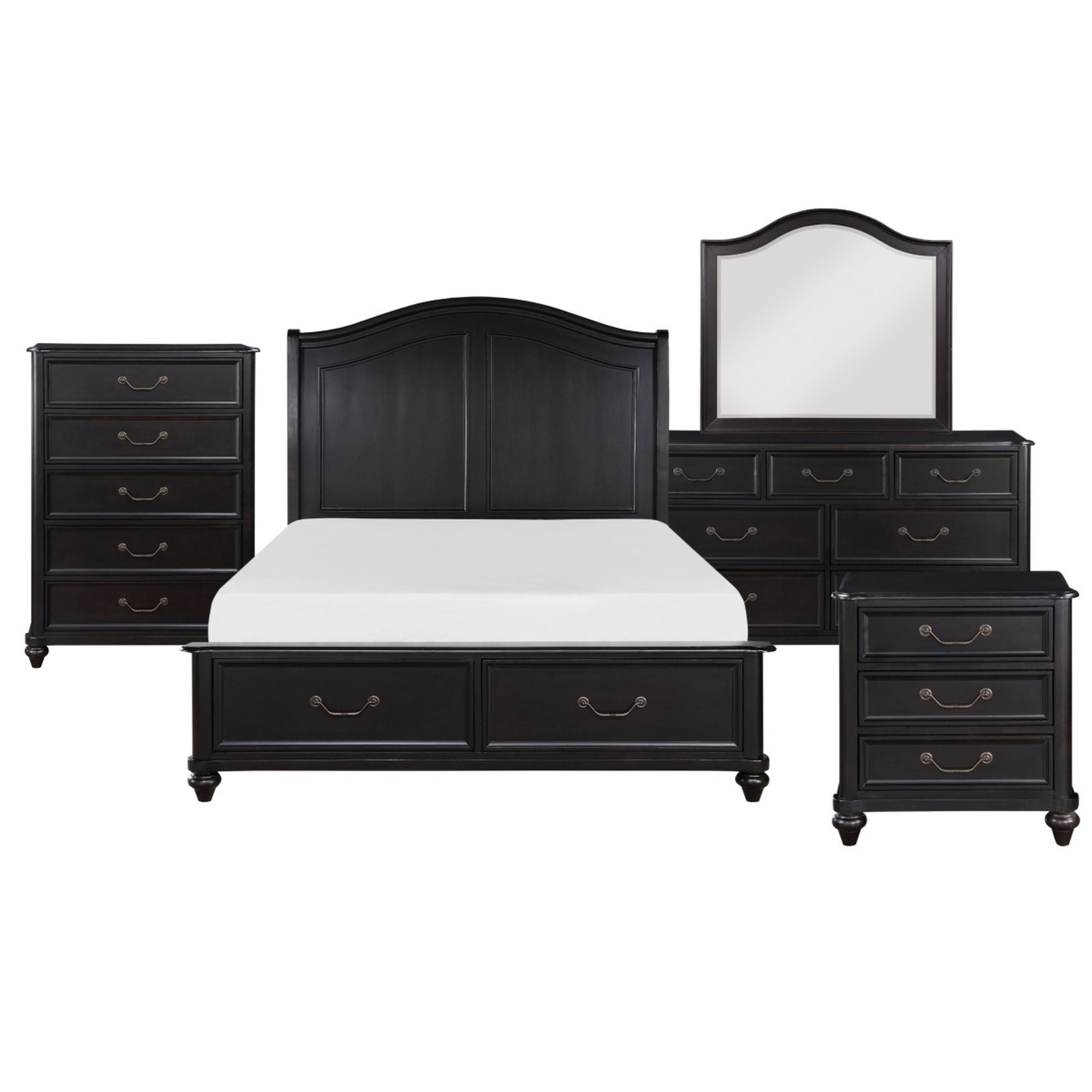 M.A.F Herman Collection bedroom set featuring a bed, matching nightstands, and storage drawers in a modern bedroom furniture design.