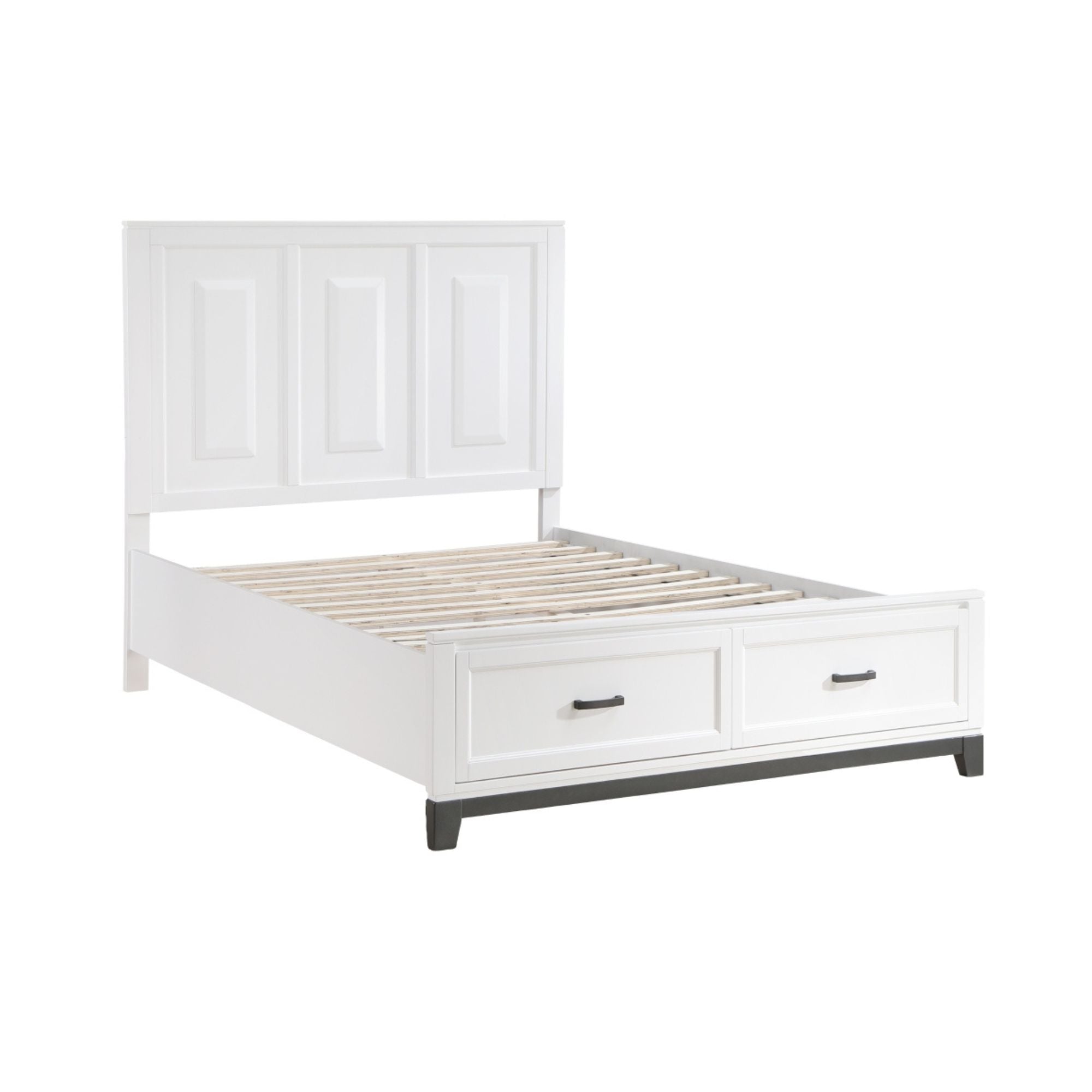 MAZ Garretson Bed 1450WH in a bedroom setting, showcasing a stylish white bed frame with a modern design and clean lines.