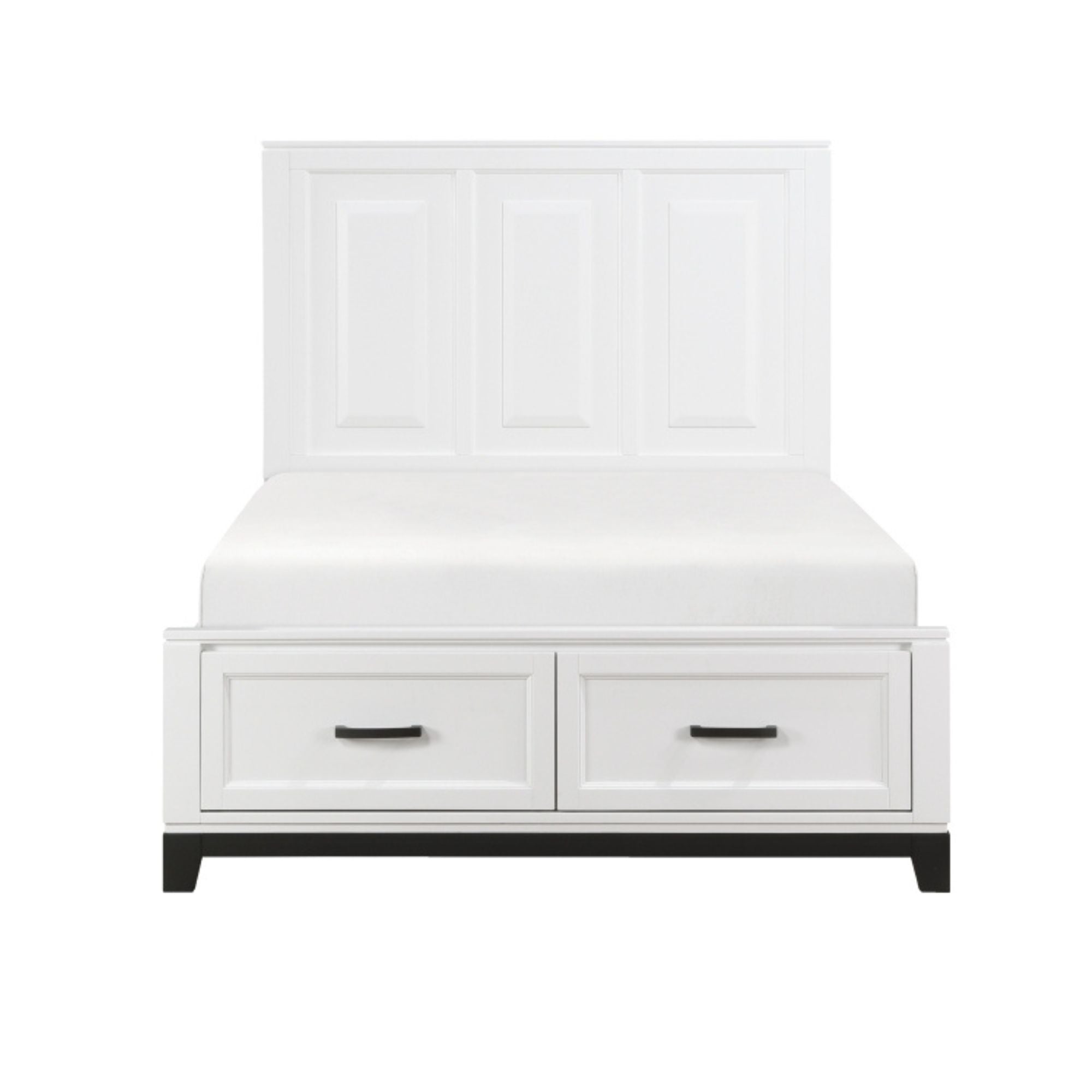 Maz Garretson Bed 1450WH in a bedroom with white finish, showcasing a modern bed frame with clean lines and a sturdy design.