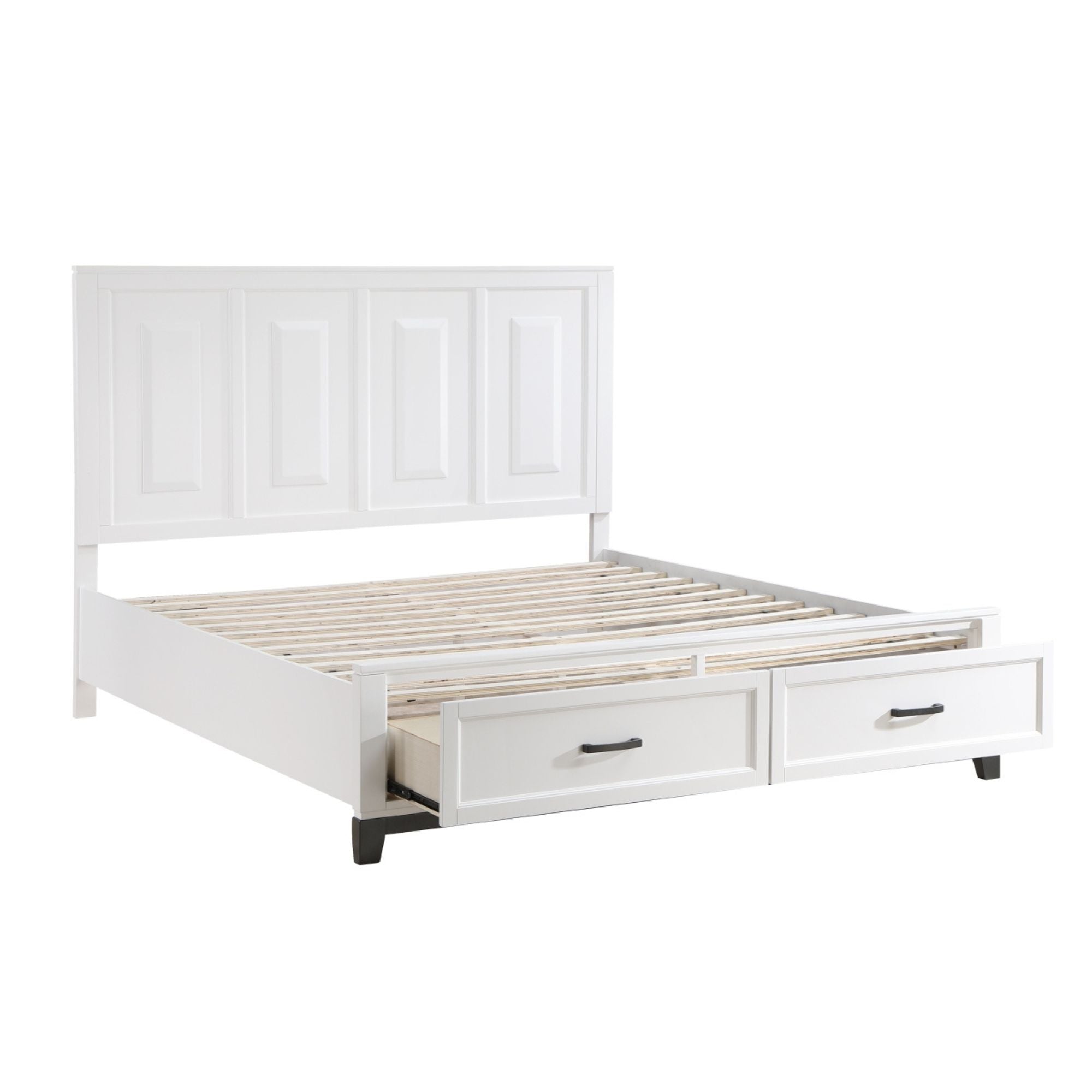 MAZ Garretson Bed 1450WH in a bedroom setting, showcasing a modern white bed frame with a sleek design and clean lines.