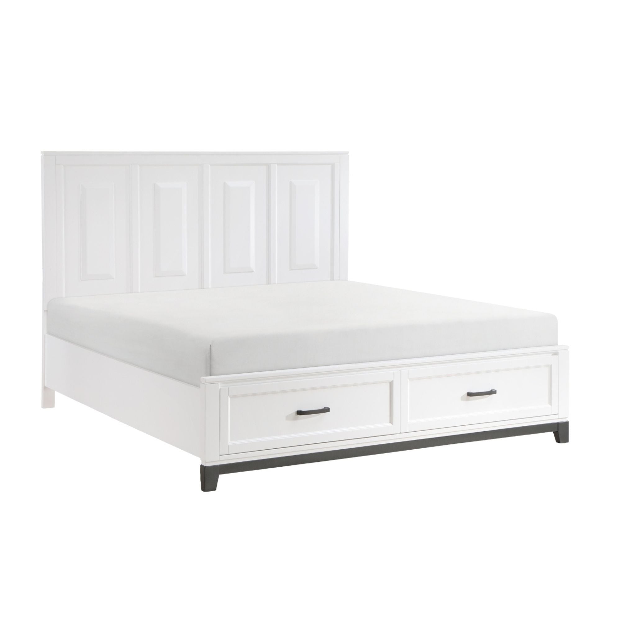 White Garrettson Bed 1450WH by MAZ in a bedroom setting with a sleek wooden frame and modern design.