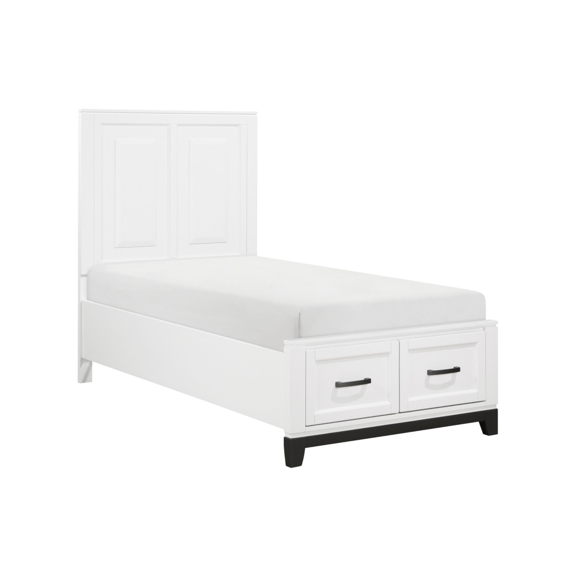 Maz Garretson Bed 1450WH in a bedroom setting, showcasing a modern white bed frame with clean lines and a contemporary design.