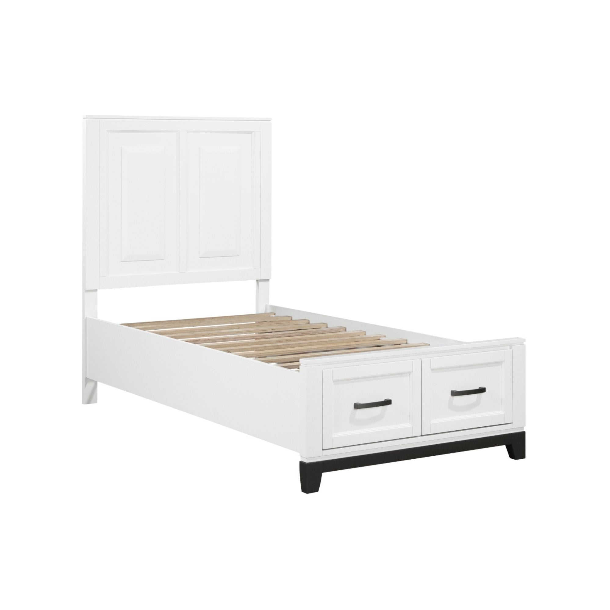 Maz Garretson Bed 1450WH in a bedroom setting, showcasing a modern white bed frame with a sleek headboard and clean design.