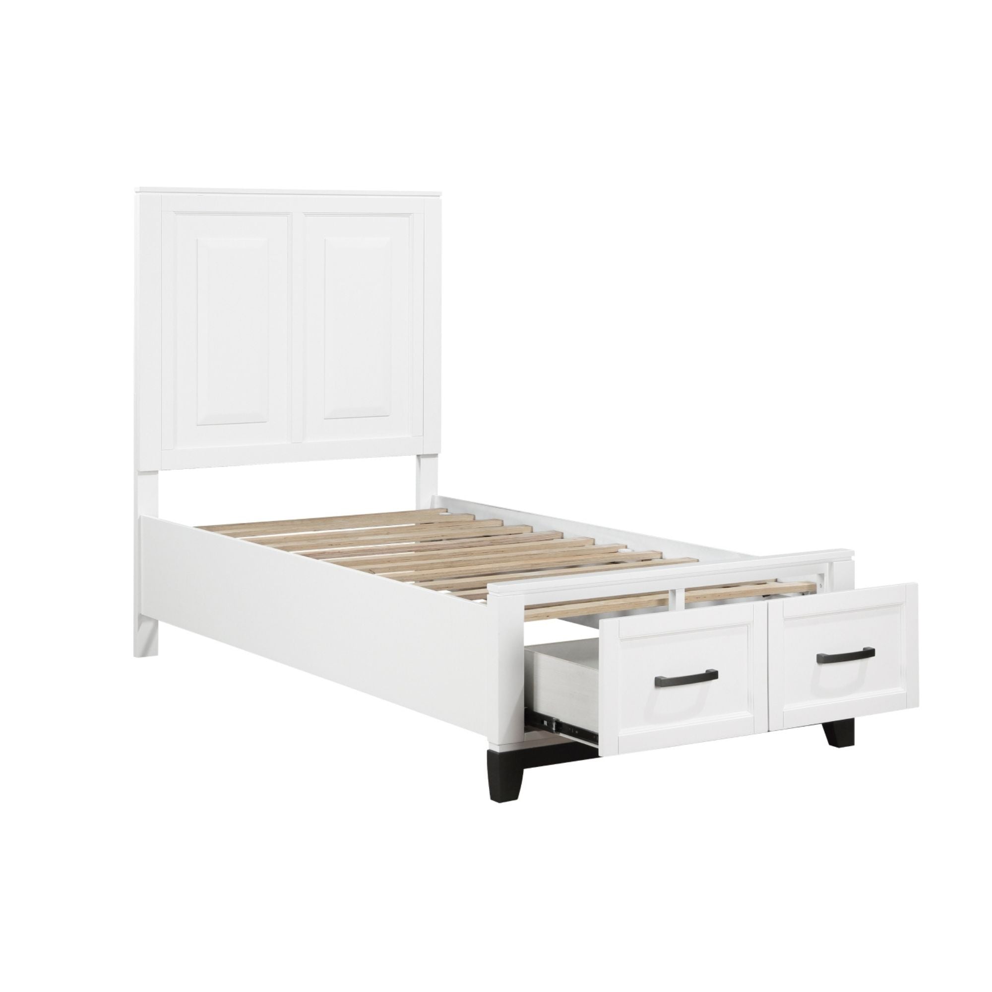 MAZ Garretson Bed 1450WH in a bedroom setting with white finish, showcasing a modern bed frame with a sleek design.