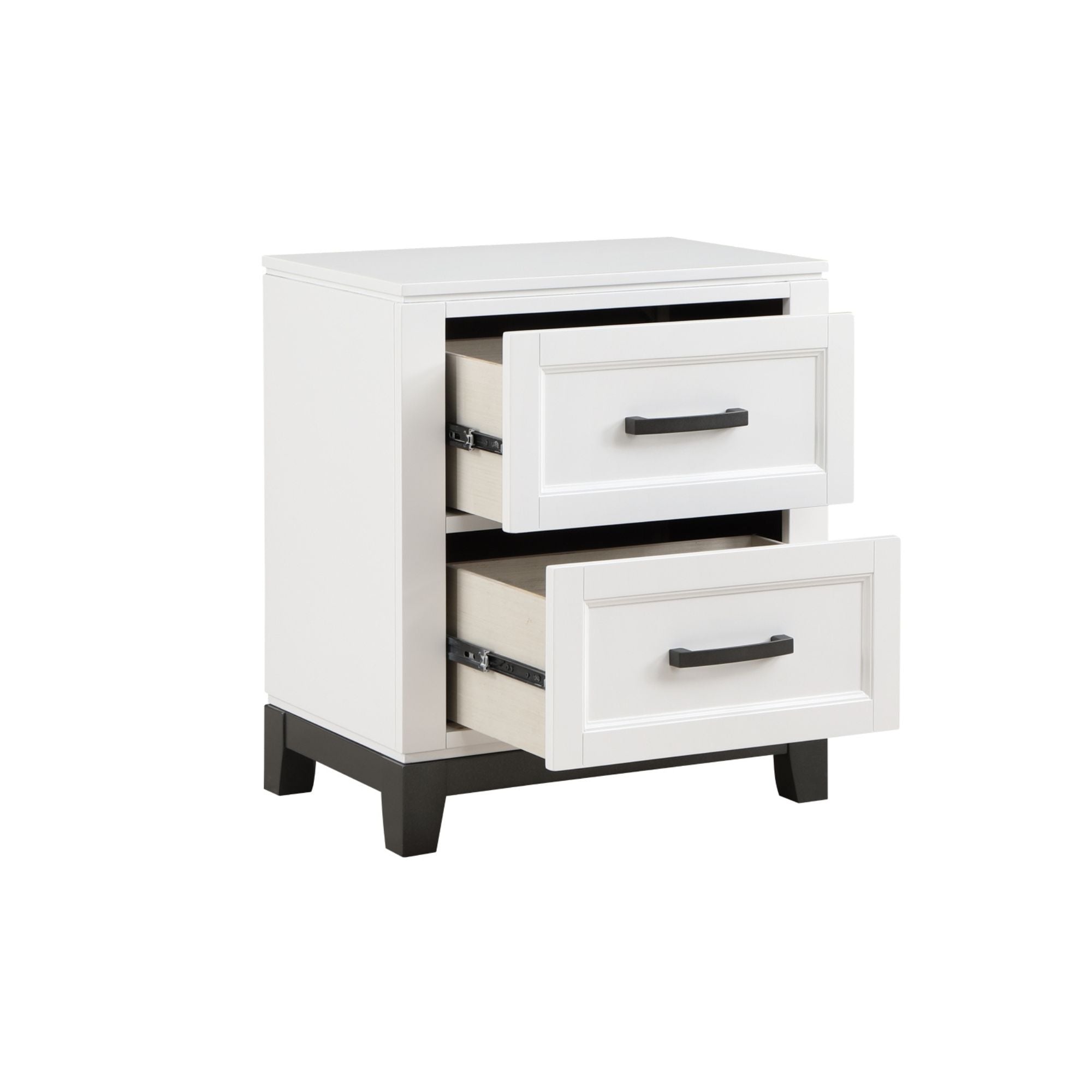 MAZ Garretson Nightstand 1450WH in white with a sleek tabletop and storage drawer, ideal for modern bedroom decor.