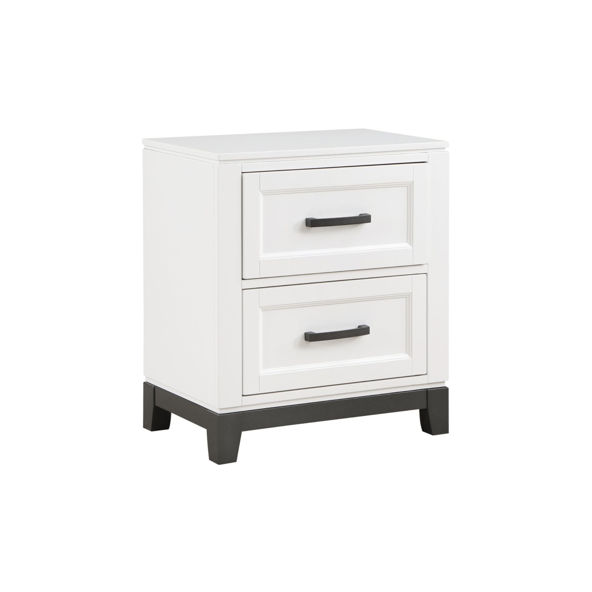 MAZ Garretson Nightstand 1450WH in a bedroom, featuring a white finish, modern design, and sleek drawer handles.