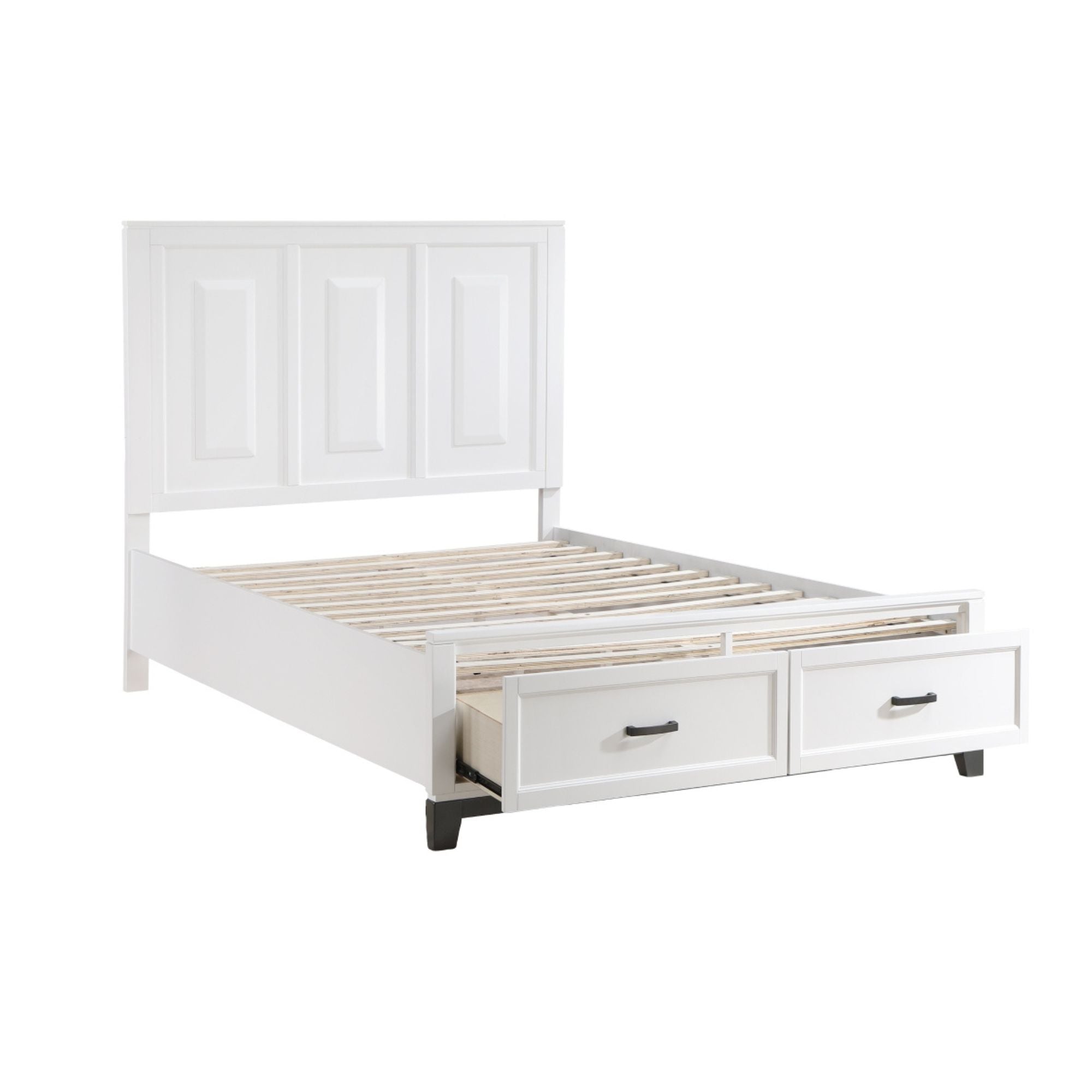 Maz Garretson Bed 1450WH in a bedroom setting, showcasing a modern white bed frame with clean lines and a stylish headboard.