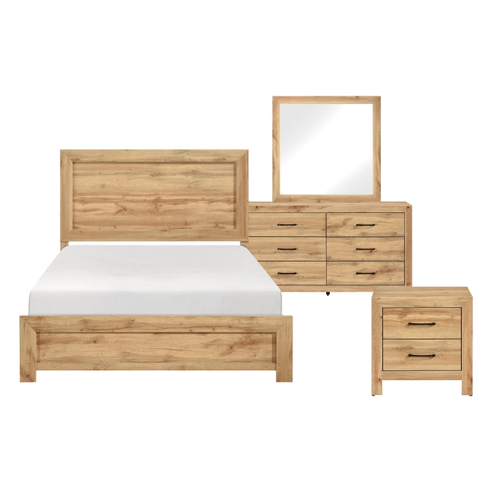 MAZ Corbin 1534NA 4-piece bedroom set including bed frame, nightstands, and dresser with modern design.