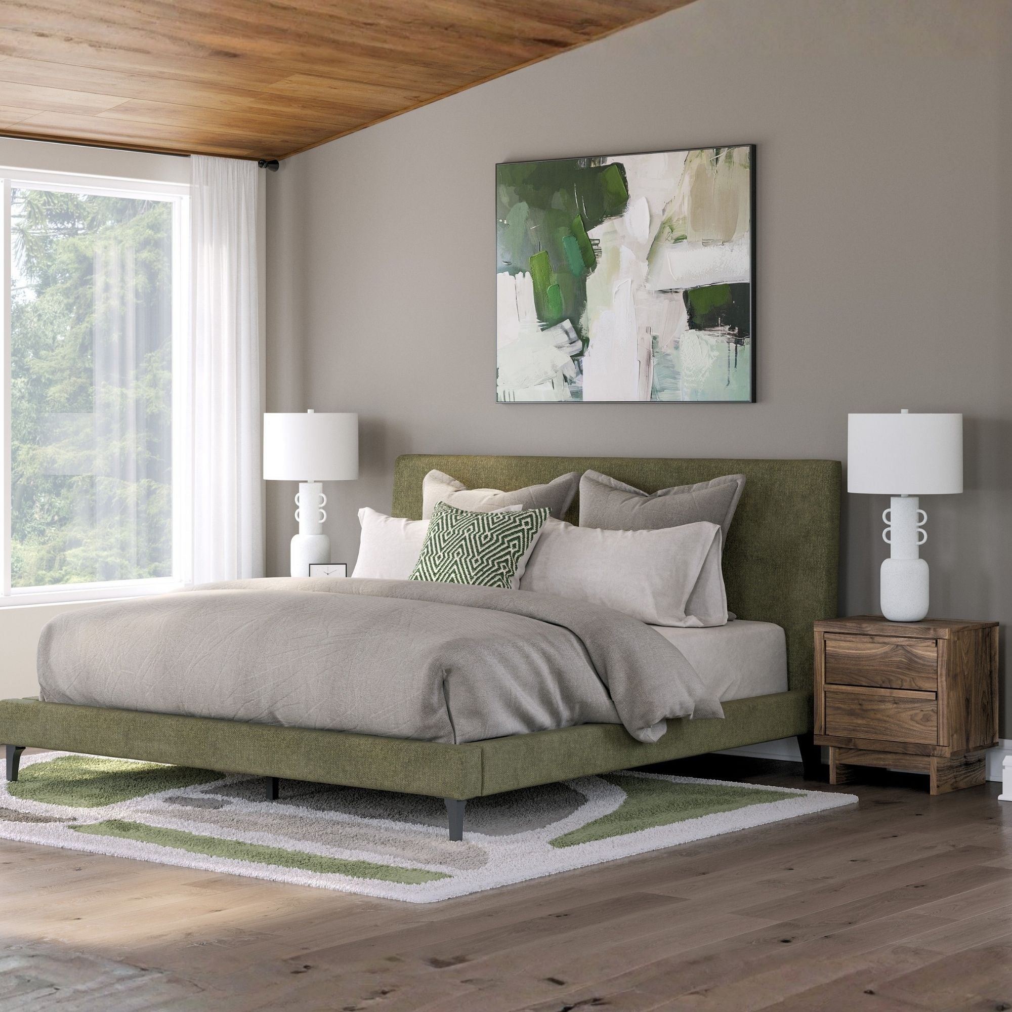 Signature Ashley Chirason UPH Bed with roll slats, showcasing a sturdy wooden bed frame with a modern design and natural finish.