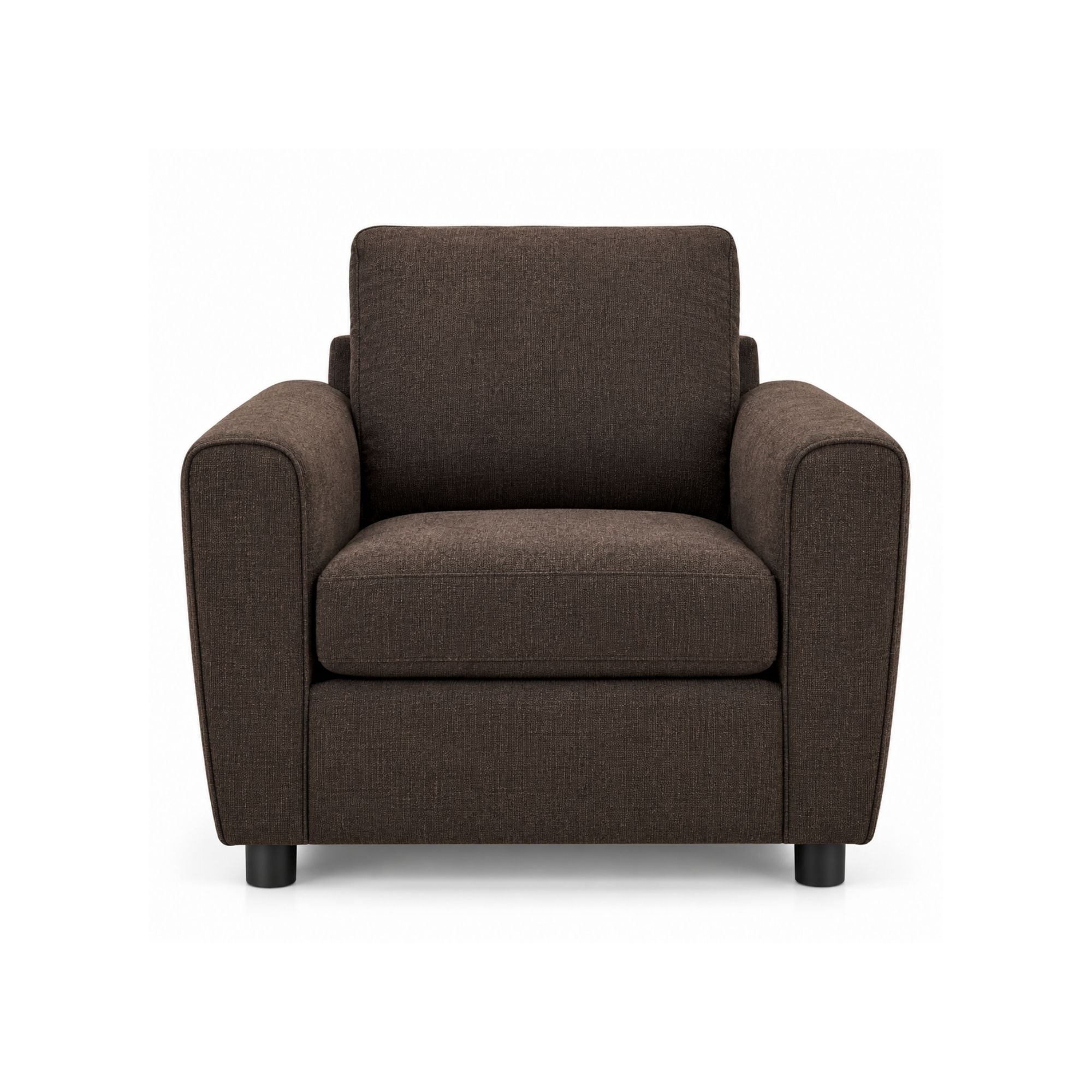 Canadian-made Kingston sofa set in rich chocolate color, featuring plush fabric and modern design by Sofa by Fancy.