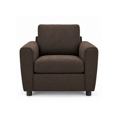 Canadian-made Sofa by Fancy Haven compact chocolate accent chair with plush upholstery and modern design.