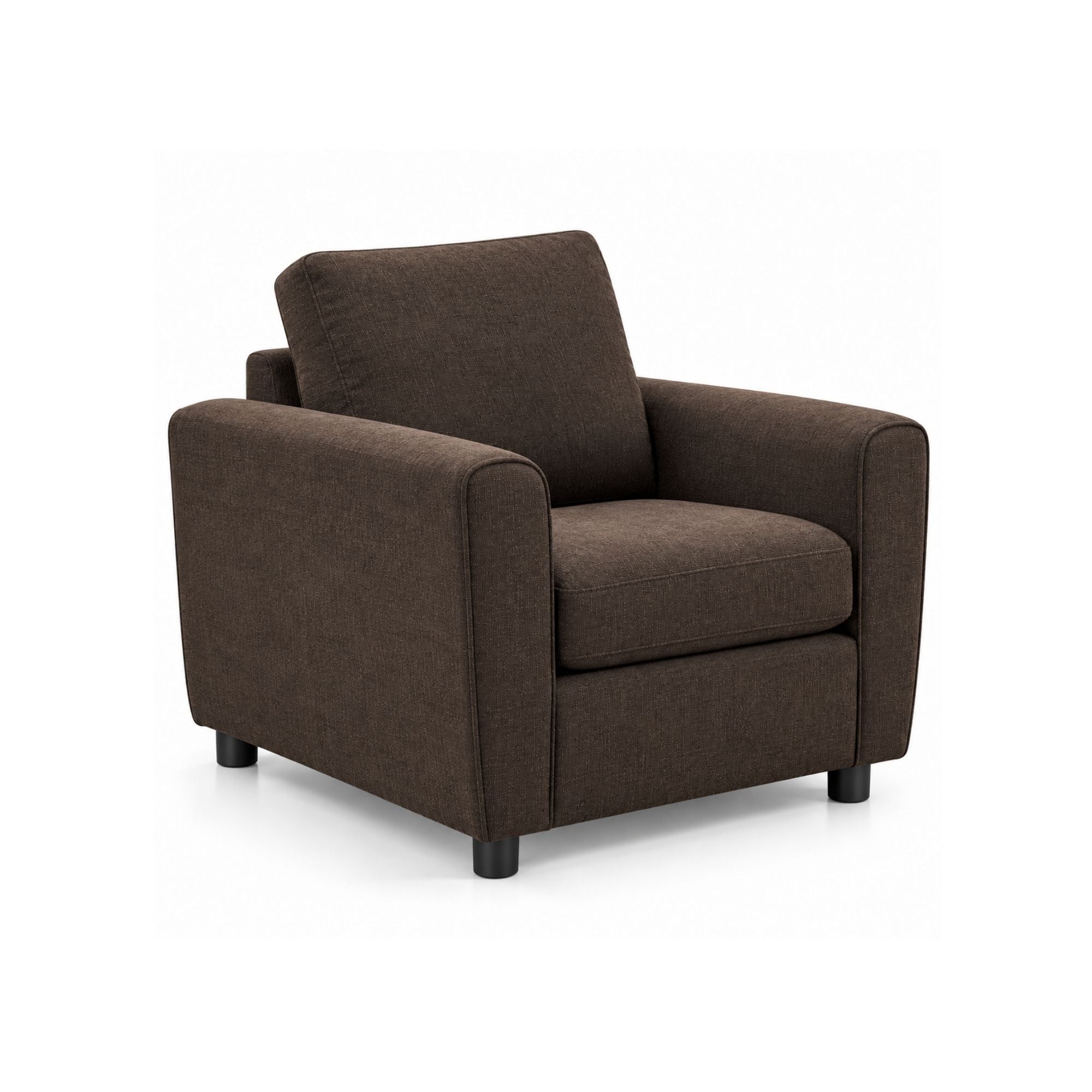 Canadian-made Haven Compact Sofa Chair in rich chocolate fabric, stylish accent chair by Sofa by Fancy.