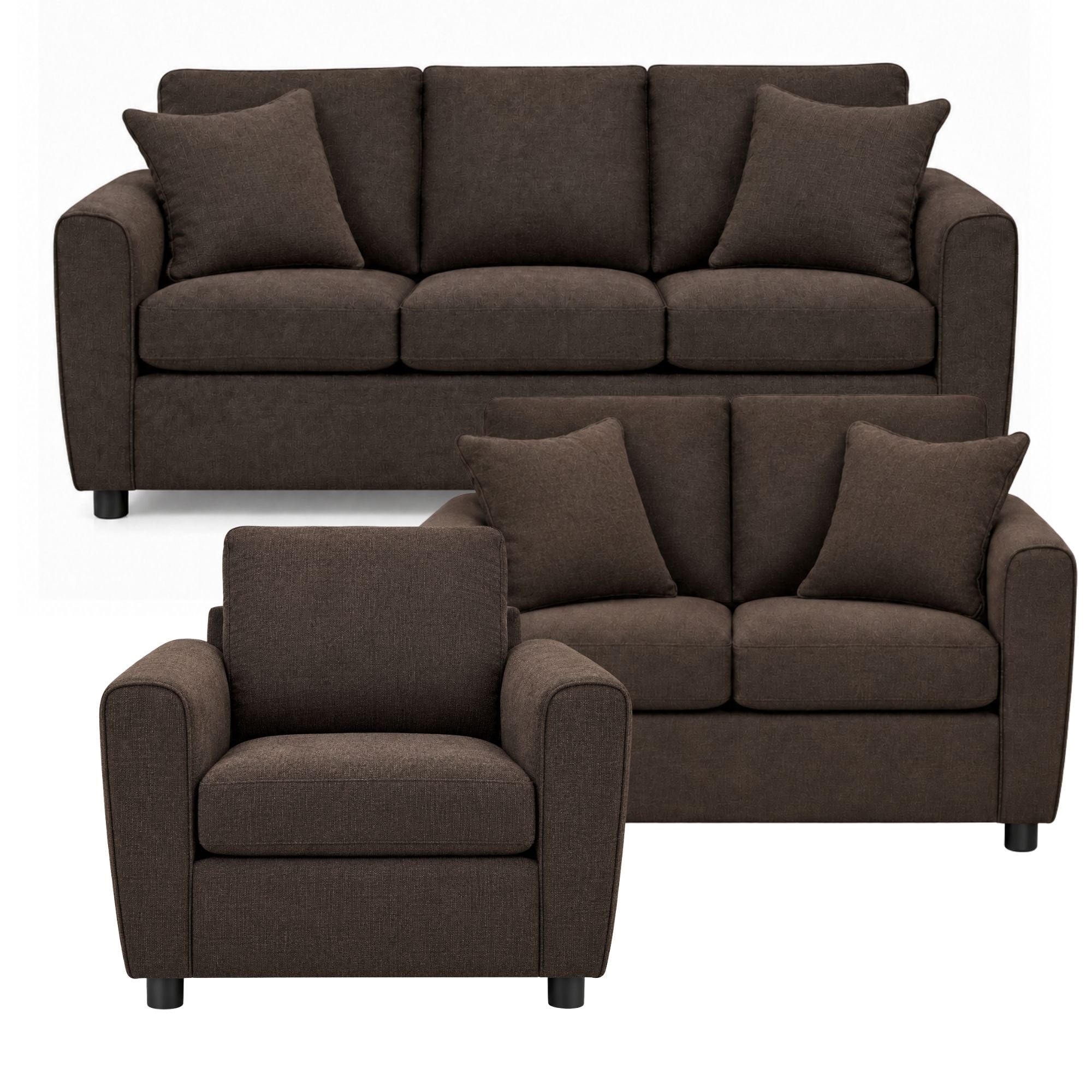 Canadian-made Haven Compact Sofa Set in chocolate by Sofa by Fancy, featuring plush cushions and modern design.