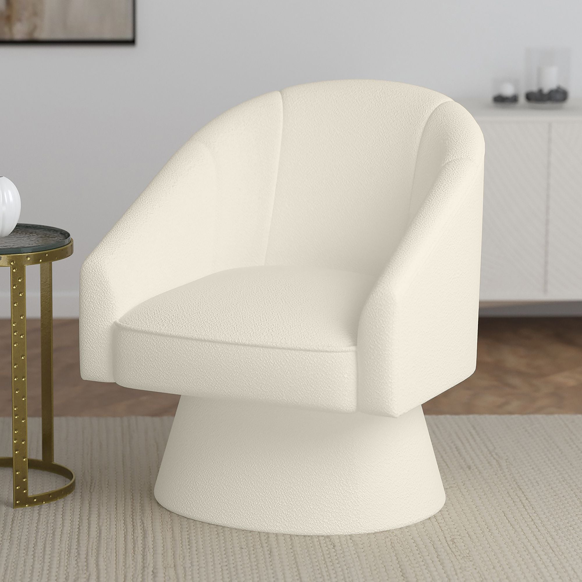 Tilsy 360° Swivel Accent Chair in Ivory Bouclé