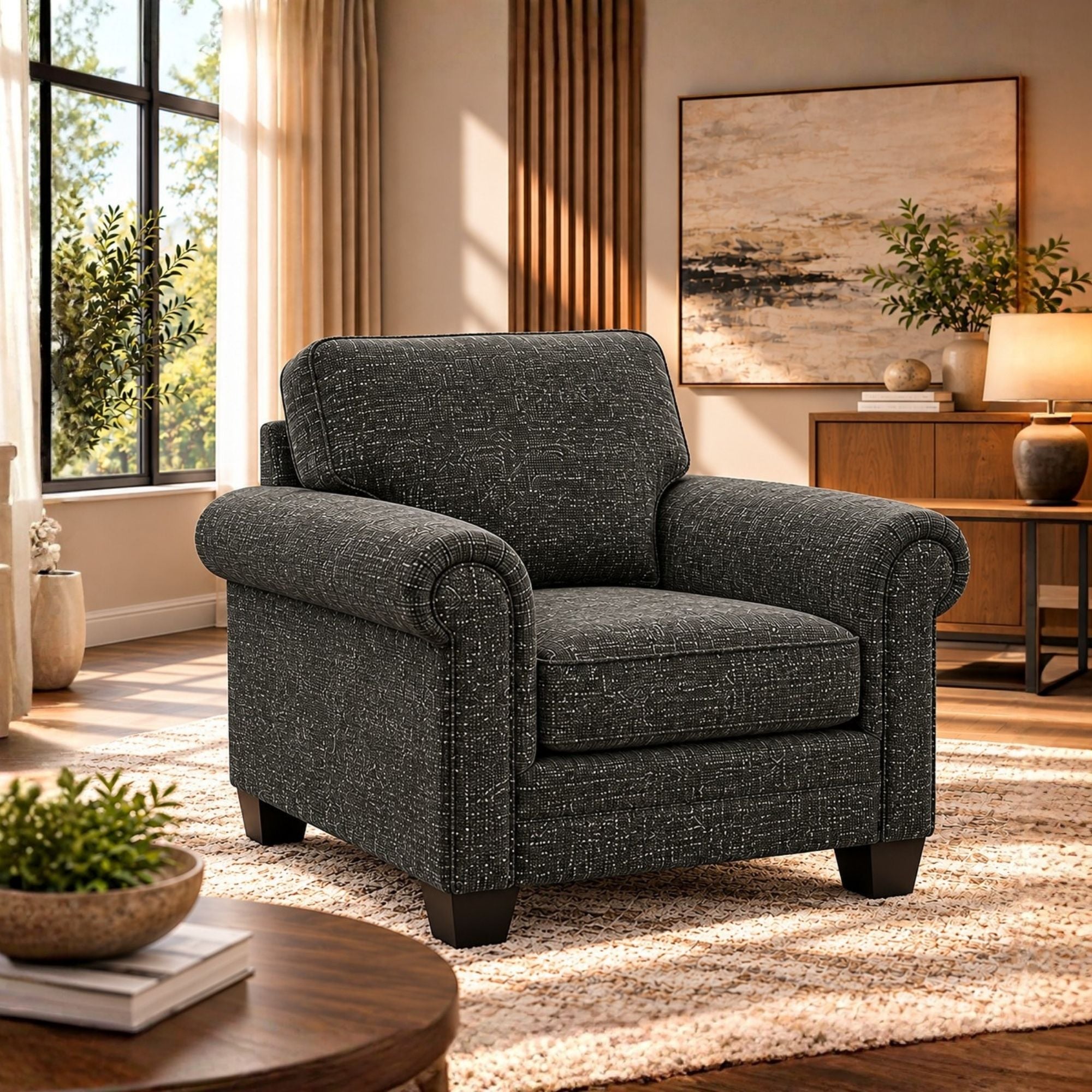 Canadian-made Jeddah Sofa Chair in Dark Grey