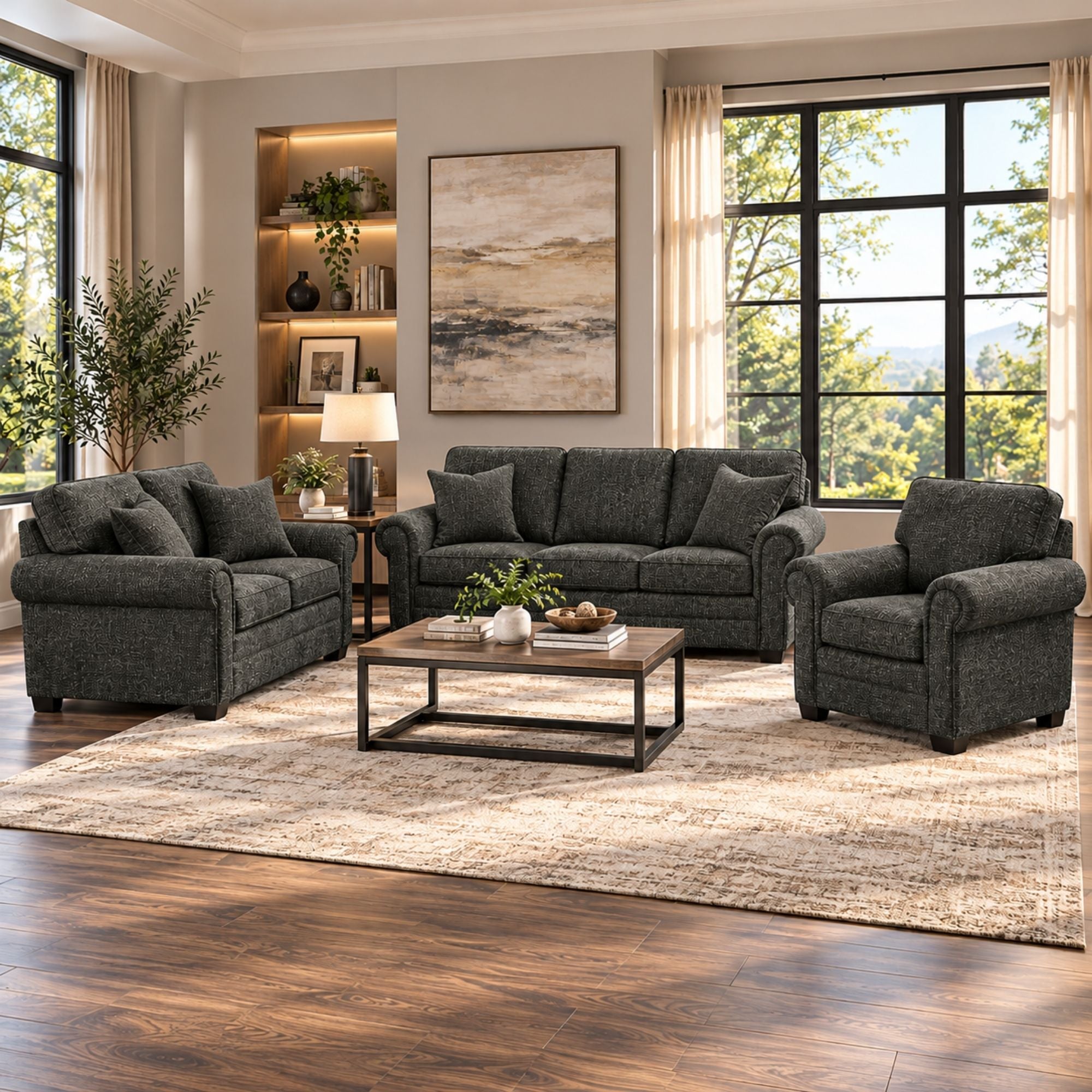 Canadian-made Jeddah Sofa Set in Dark Grey