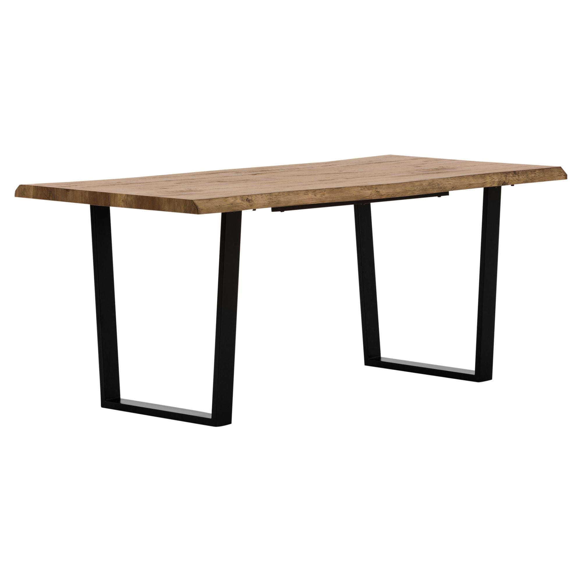 Natural Dining Set with Black Faux Leather Chairs