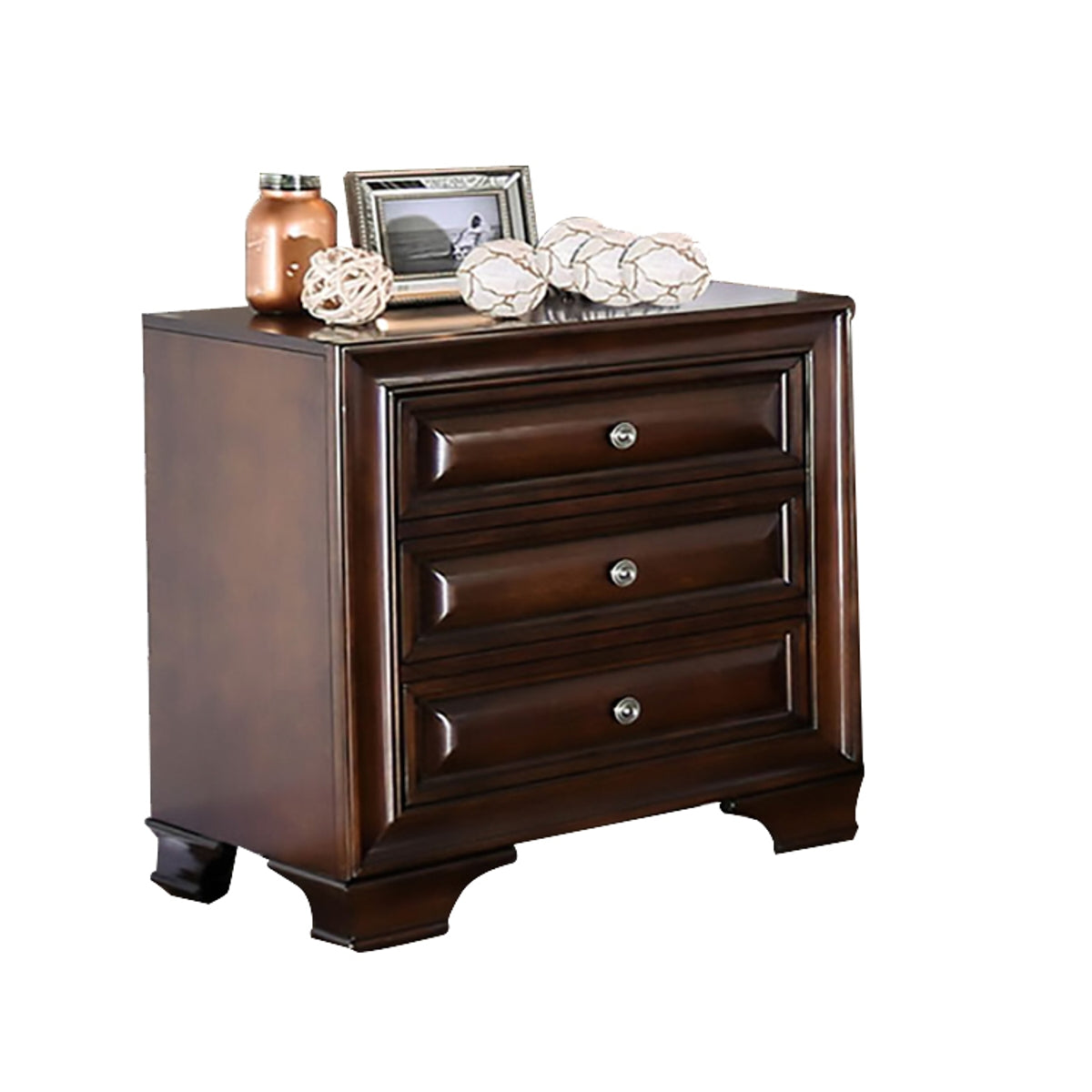 Maz Milton Collection cherry nightstand with a sleek wooden finish, featuring a single drawer and modern design.
