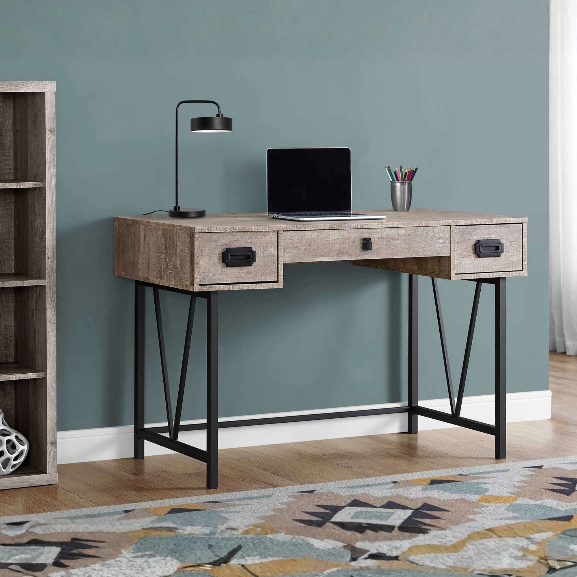 Taupe Virella 48-inch Monarch Specialties office computer desk with clean lines and spacious surface for workspace.