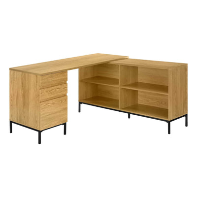 L-shaped Monarch Specialties Optera computer desk in light oak finish with spacious work surface and modern design.