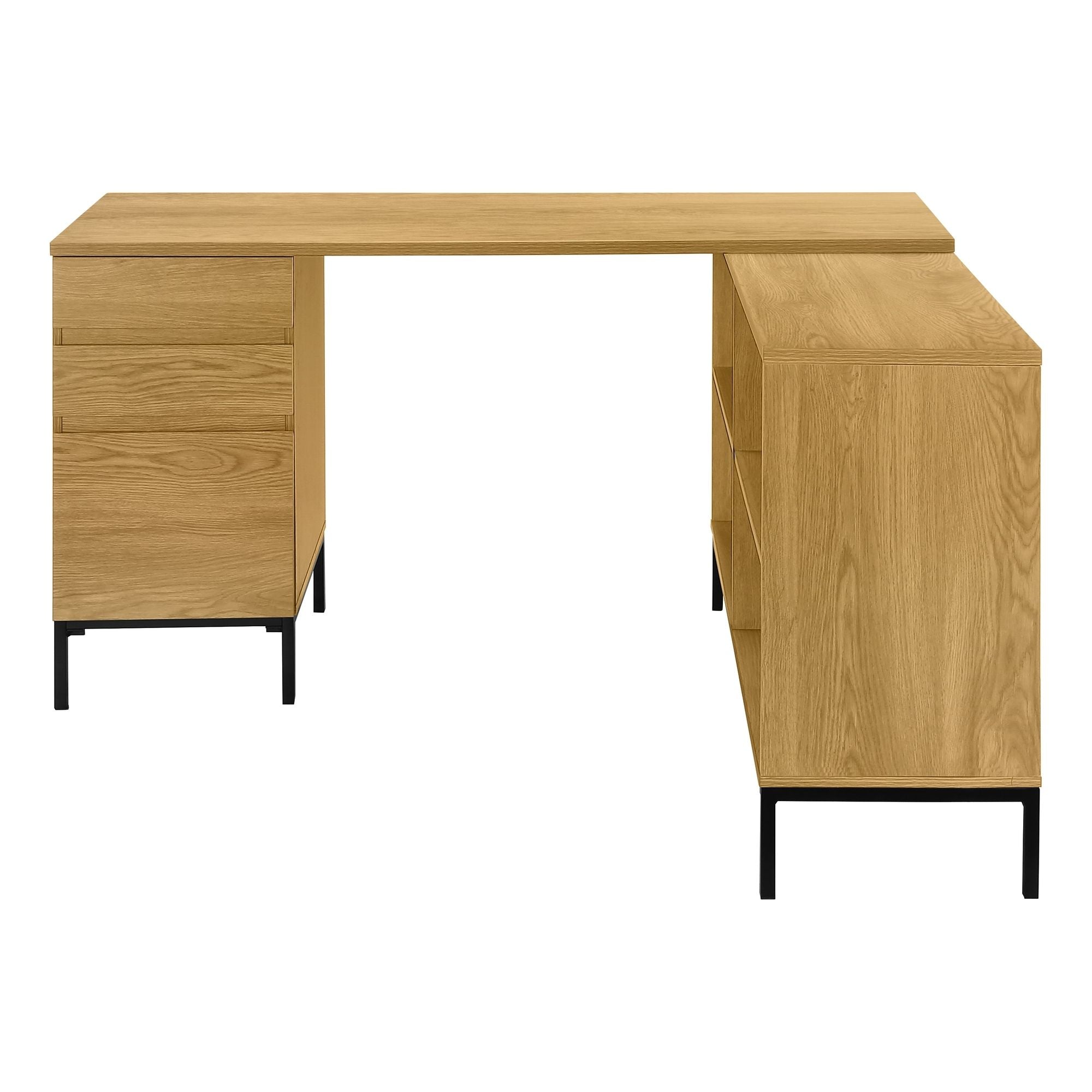 L-shaped Optera computer desk in light oak finish from Monarch Specialties, with spacious workspace and modern office design.