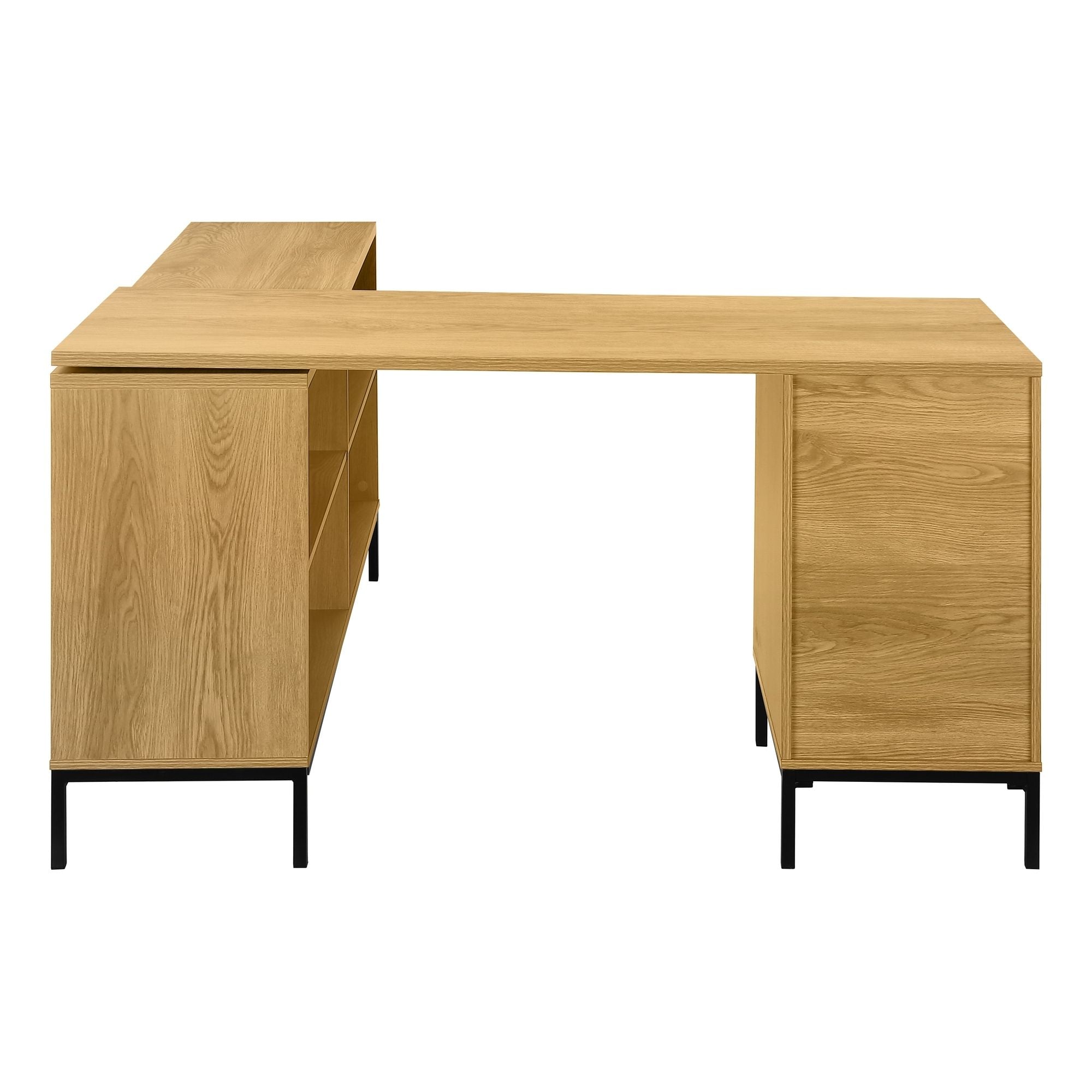 L-shaped computer desk in light oak finish by Monarch Specialties, ideal for office workspace with a modern design.